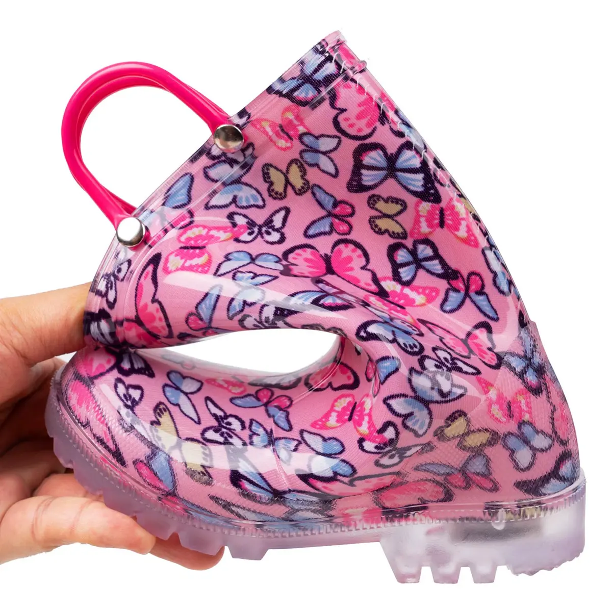 HugRain Toddler Girls Rain Boots 8 Pink Light Up Waterproof Butterfly Handles (Size 8, Pink) - view 2