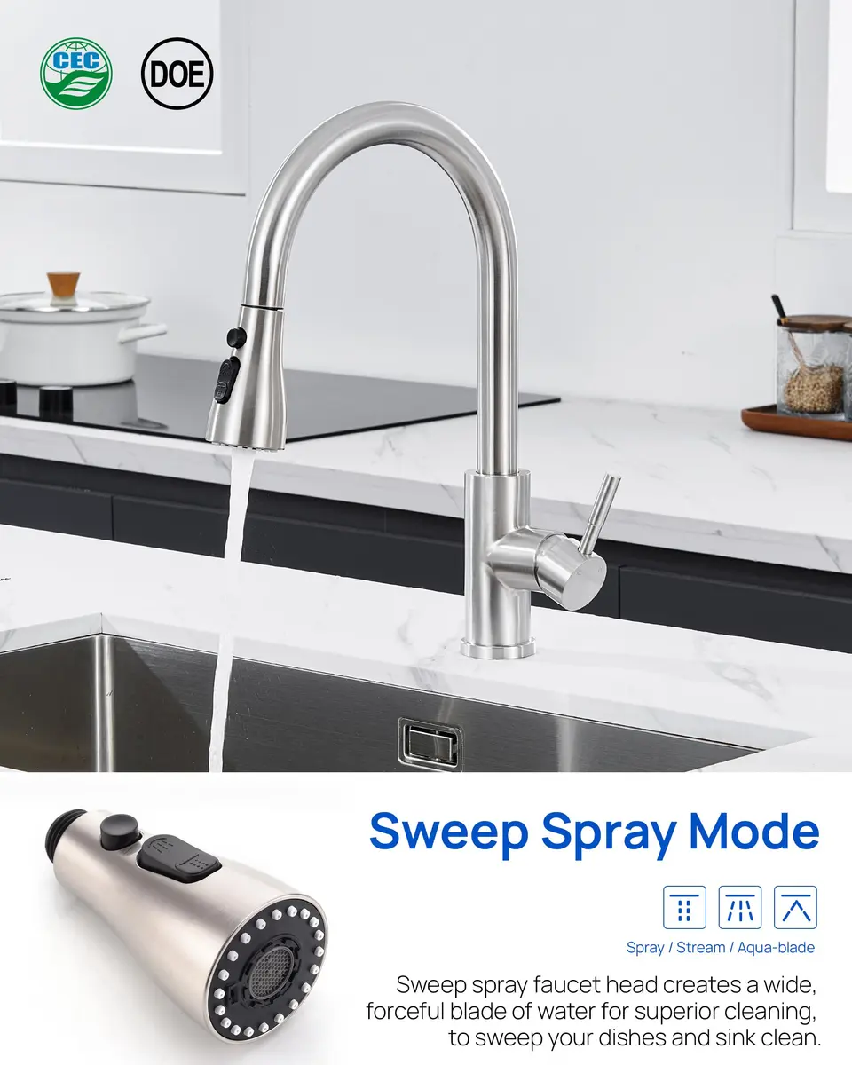 J-HVA Pull Down Kitchen Faucet Sprayer Head Replacement Part, Brushed Nickel | 3-Function Nozzle for Easy Cleaning - view 5