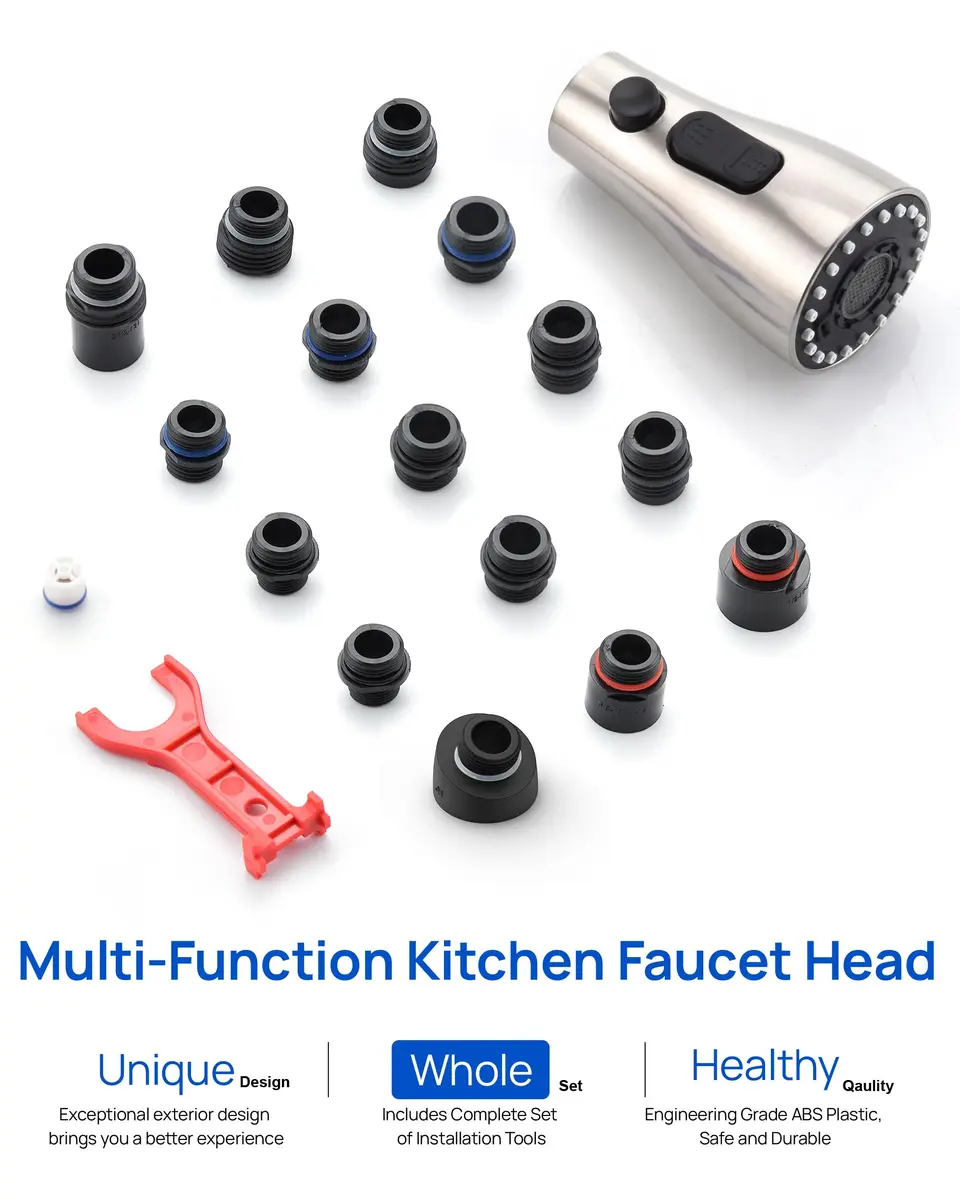 J-HVA Pull Down Kitchen Faucet Sprayer Head Replacement Part, Brushed Nickel | 3-Function Nozzle for Easy Cleaning - view 9