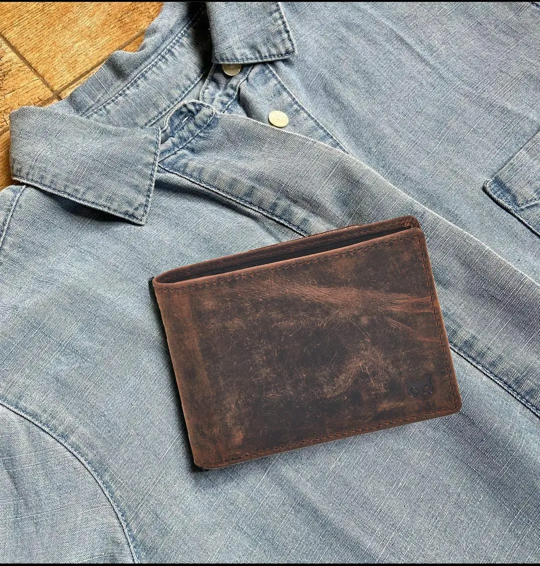 Wise Owl Accessories Real Leather Bifold Wallet RFID Blocking Slim Front Pocket | Minimalist & Stylish (4"x3.25"x0.75") - view 5