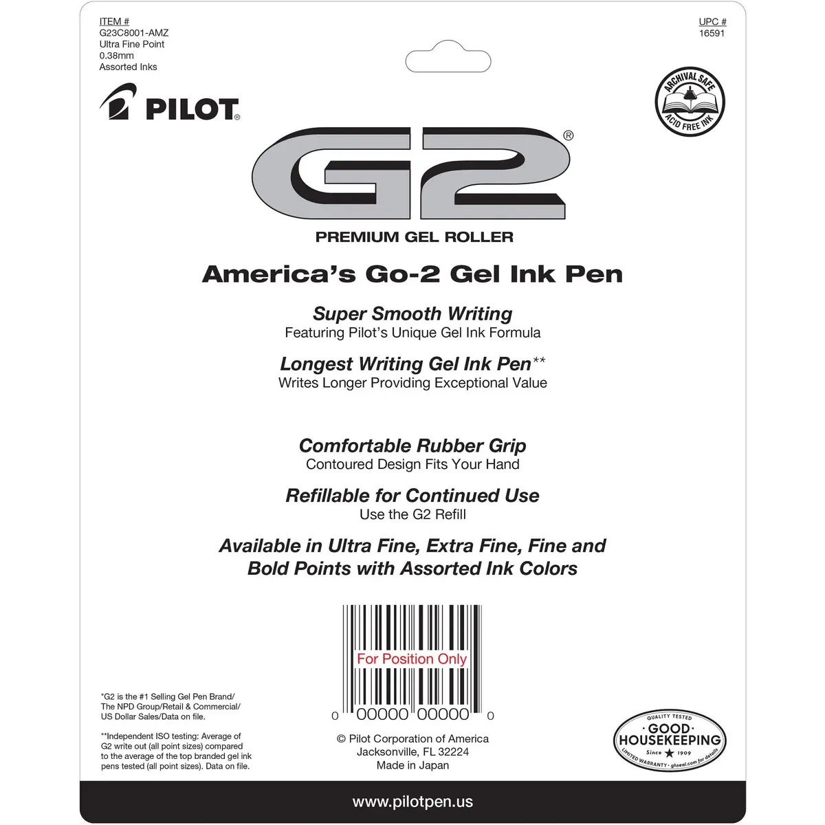 Pilot G2 Premium Retractable Gel Pens .38mm 8-Pack | Smooth, Long-Lasting, Refillable - view 2