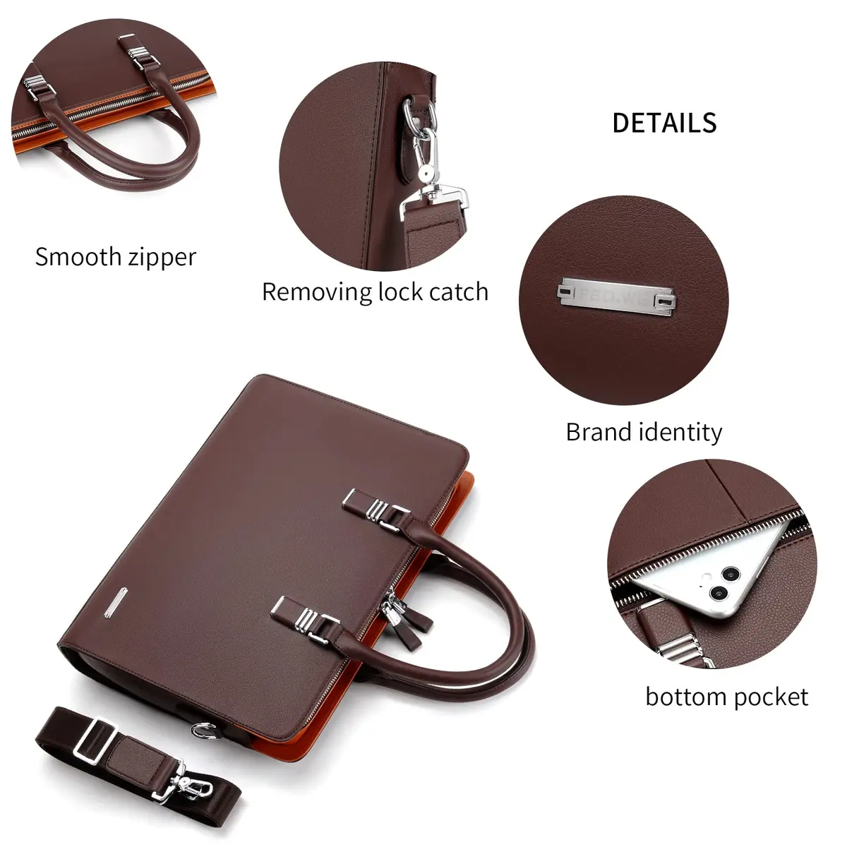FSD.WG Leather Briefcase Shoulder Laptop Business Bag for Men | Classic, Stylish & Spacious (15.6 in) - view 5