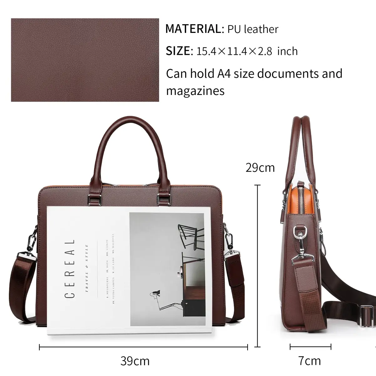 FSD.WG Leather Briefcase Shoulder Laptop Business Bag for Men | Classic, Stylish & Spacious (15.6 in) - view 4