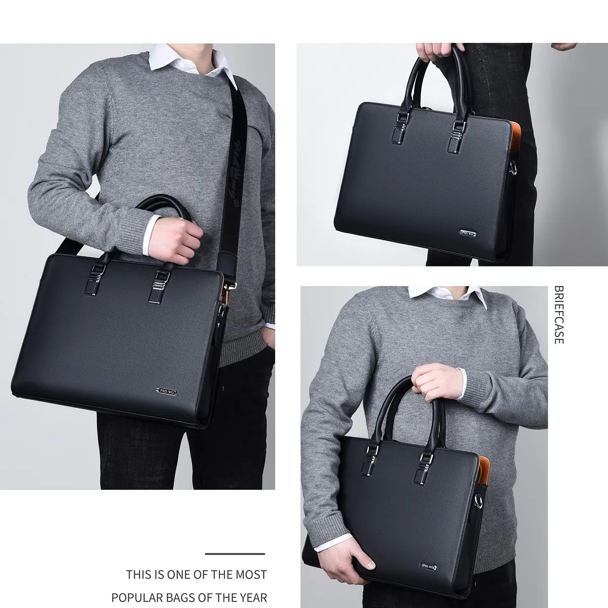FSD.WG Business Bag Leather Briefcase Shoulder Laptop for Men | Classic, High-Quality Leather, 17L Capacity - view 2