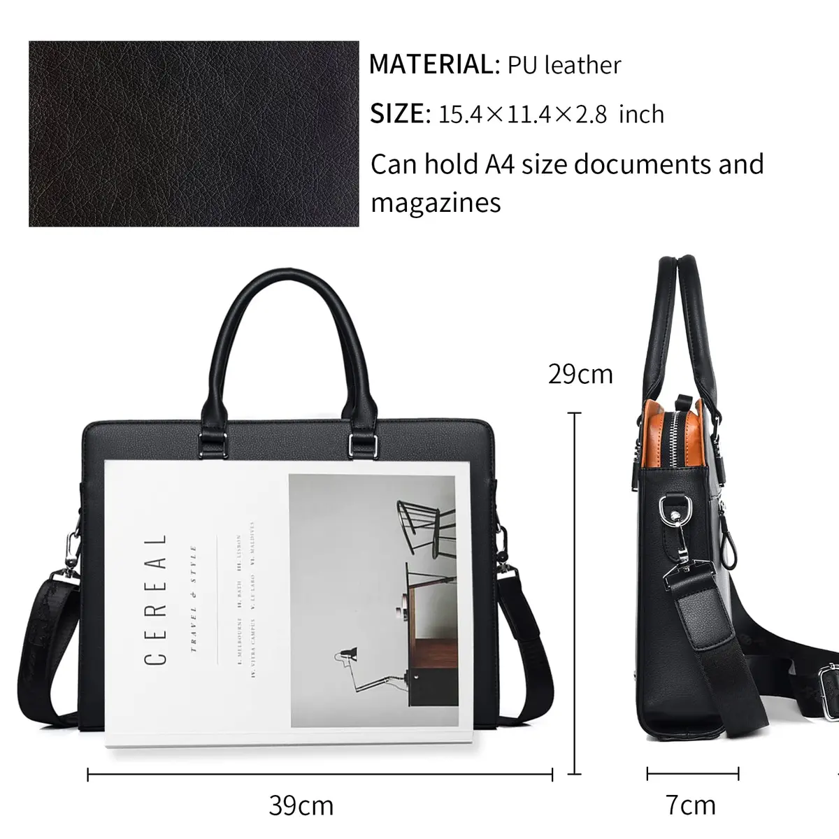 FSD.WG Business Bag Leather Briefcase Shoulder Laptop for Men | Classic, High-Quality Leather, 17L Capacity - view 4