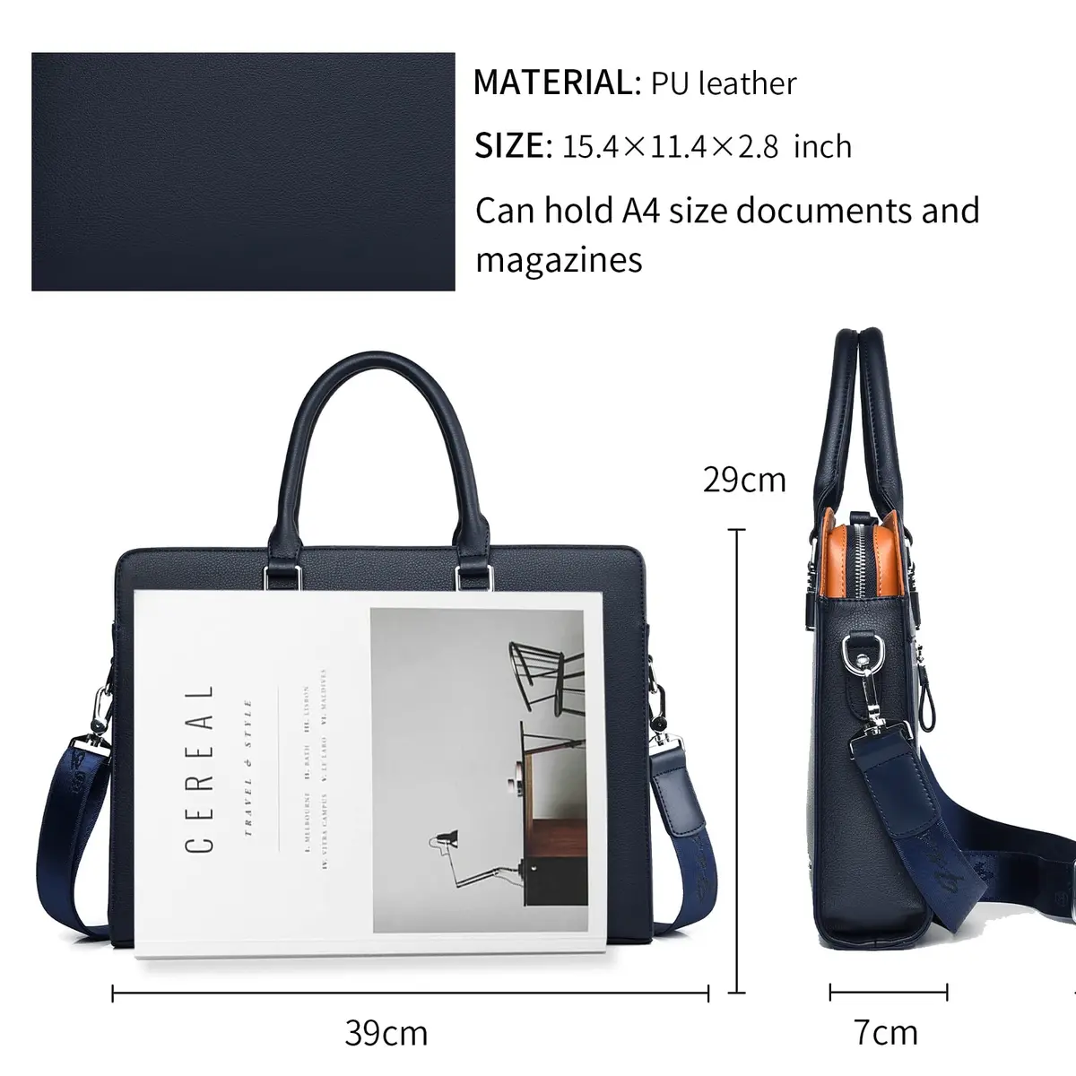 FSD.WG Business Bag Leather Briefcase Shoulder Laptop for Men | Classic, High-Quality Leather (15.6 in) - view 4
