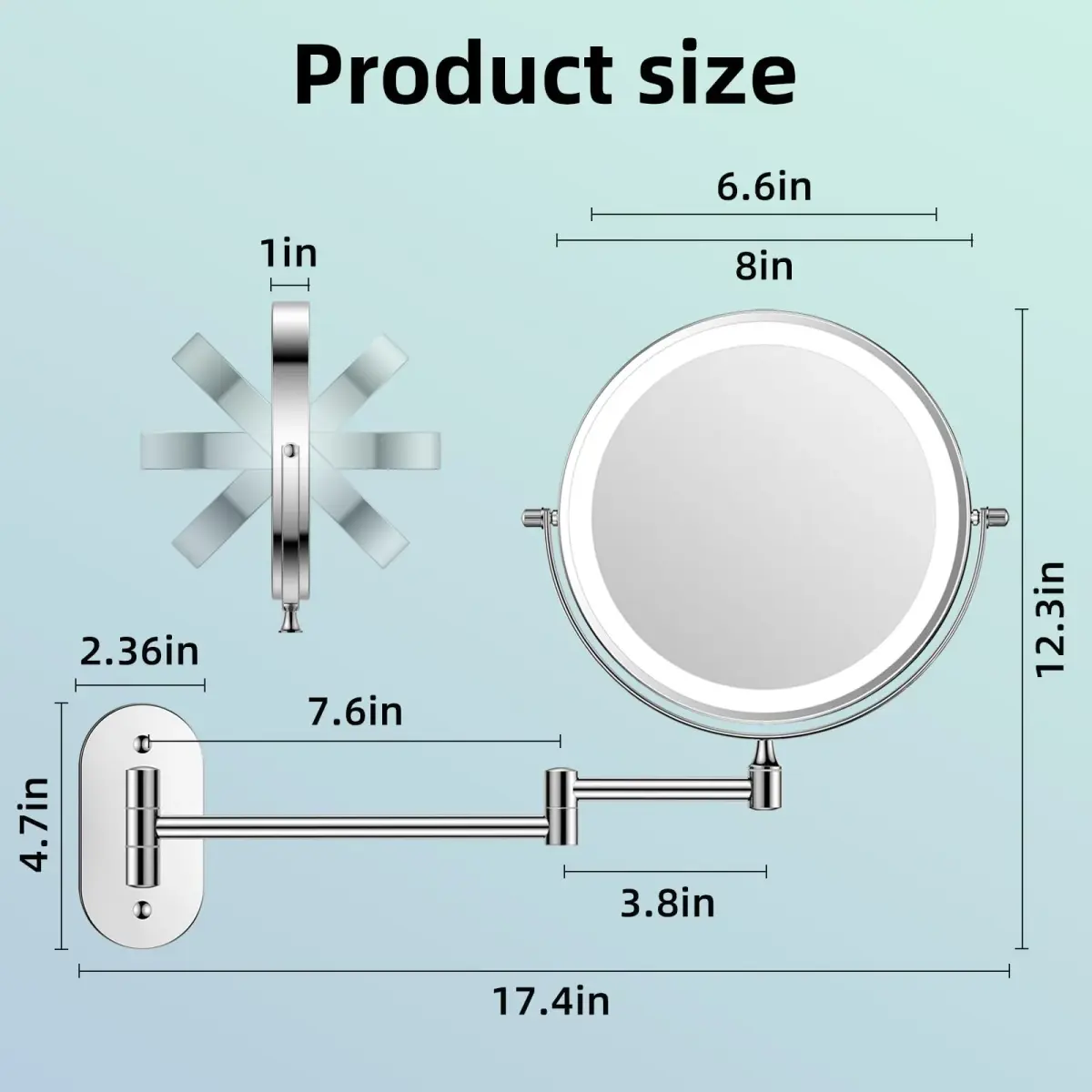 FUNTOUCH Rechargeable Wall Mounted Lighted Makeup Mirror 8 Inch (20cm) | 1X/30X Magnification, 3 Color Lights - view 7