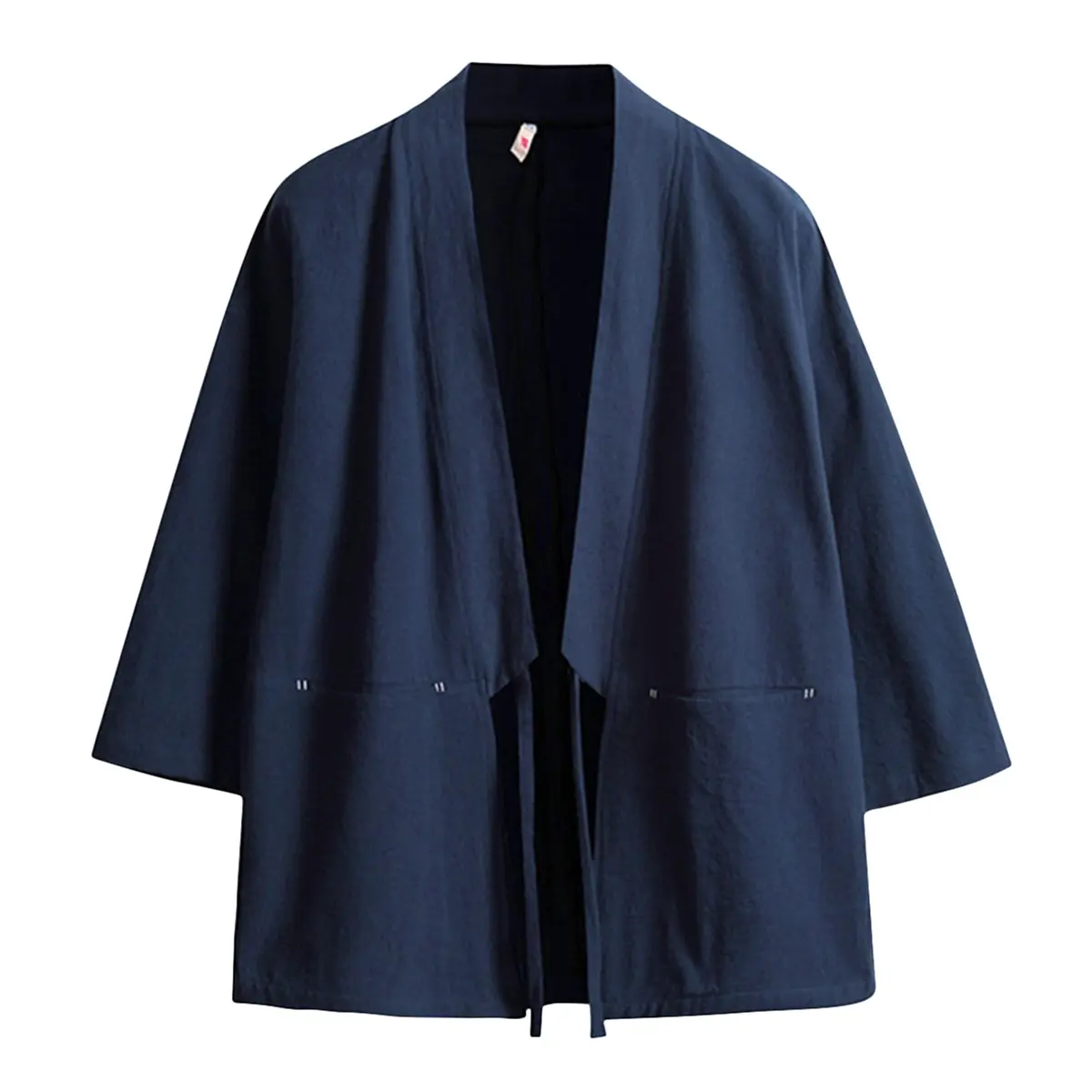 Haseil Men's Kimono Cardigan Japanese Jackets Casual Cotton 3/4 Sleeve Navy Blue M | Lightweight Linen Outwear - main product image