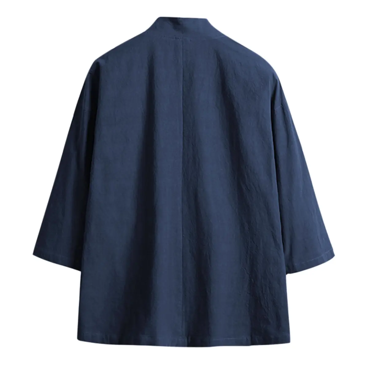 Haseil Men's Kimono Cardigan Japanese Jackets Casual Cotton 3/4 Sleeve Navy Blue M | Lightweight Linen Outwear - view 6
