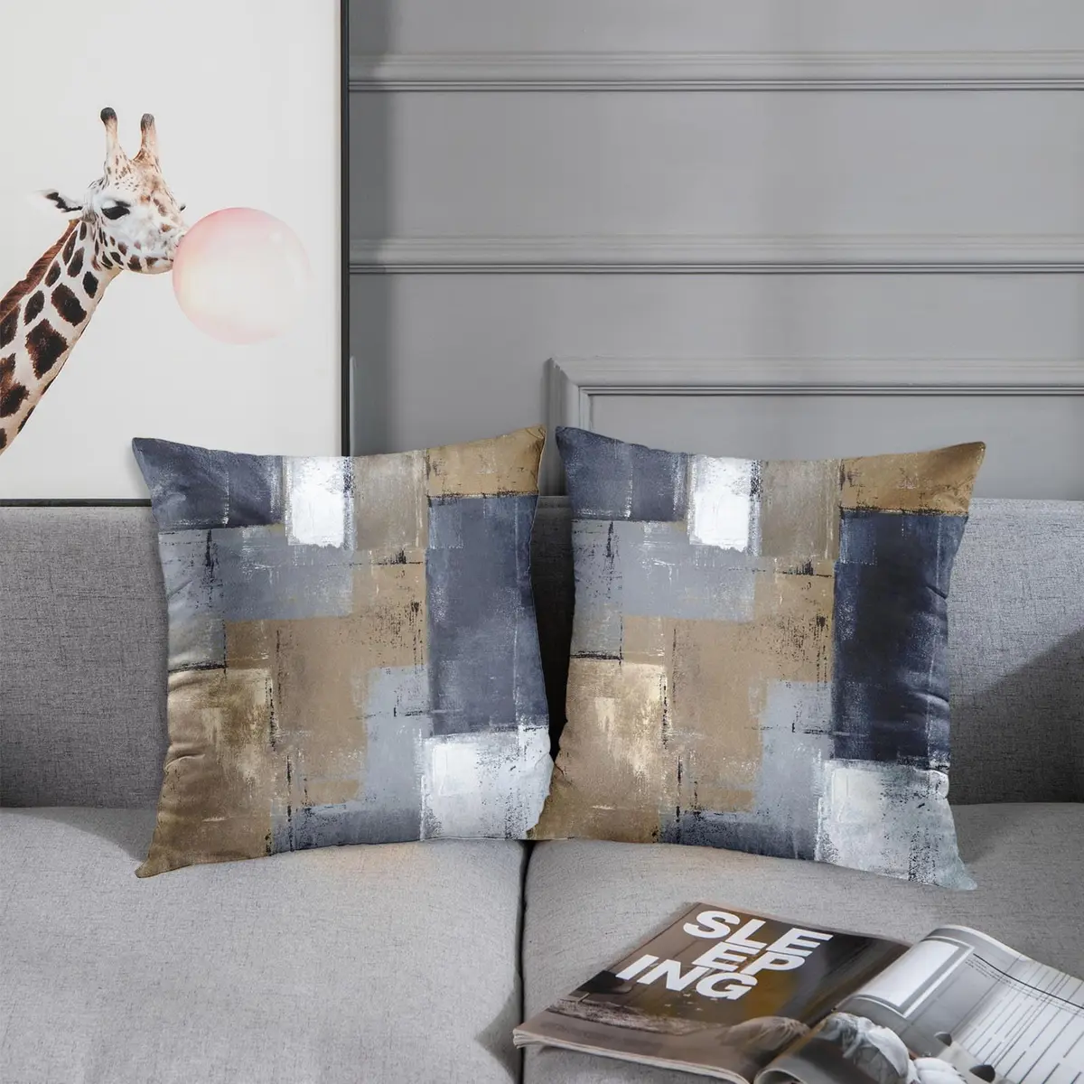Britimes Velvet Throw Pillow Covers Set of 2, 18 x 18 Inch (45x45 cm) | Modern Abstract Art Print - view 3