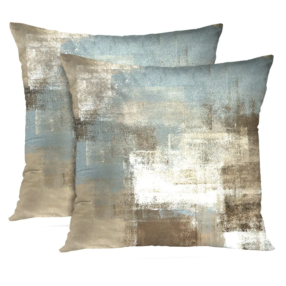 Britimes Grey Beige Teal Velvet Throw Pillow Covers Set of 2, 45cm (18 Inch) | Modern Square Cushion Cases - main product image