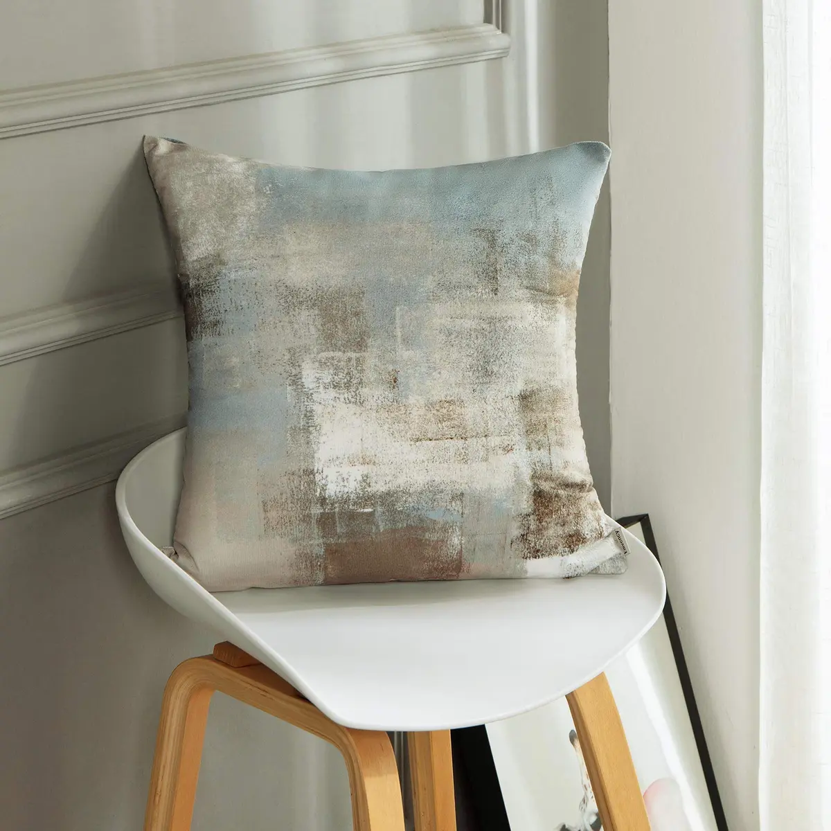 Britimes Grey Beige Teal Velvet Throw Pillow Covers Set of 2, 45cm (18 Inch) | Modern Square Cushion Cases - view 2
