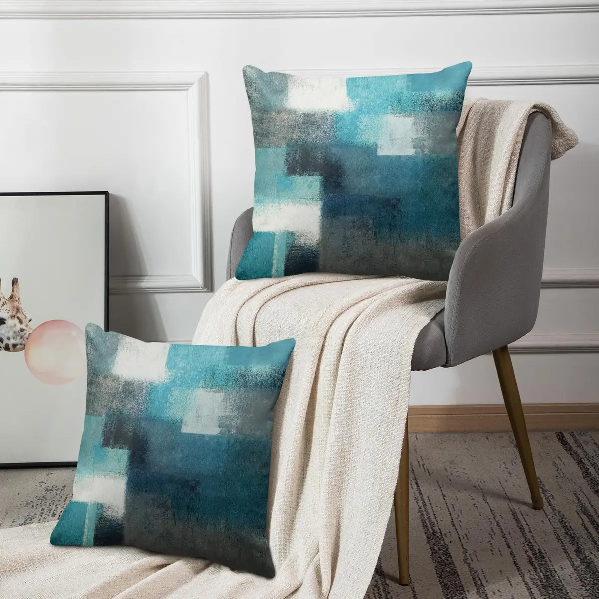 Britimes Throw Pillow Covers Set of 2, 18 x 18 Inch | Velvet, Teal Peacock Blue, Zipper Closure - view 5