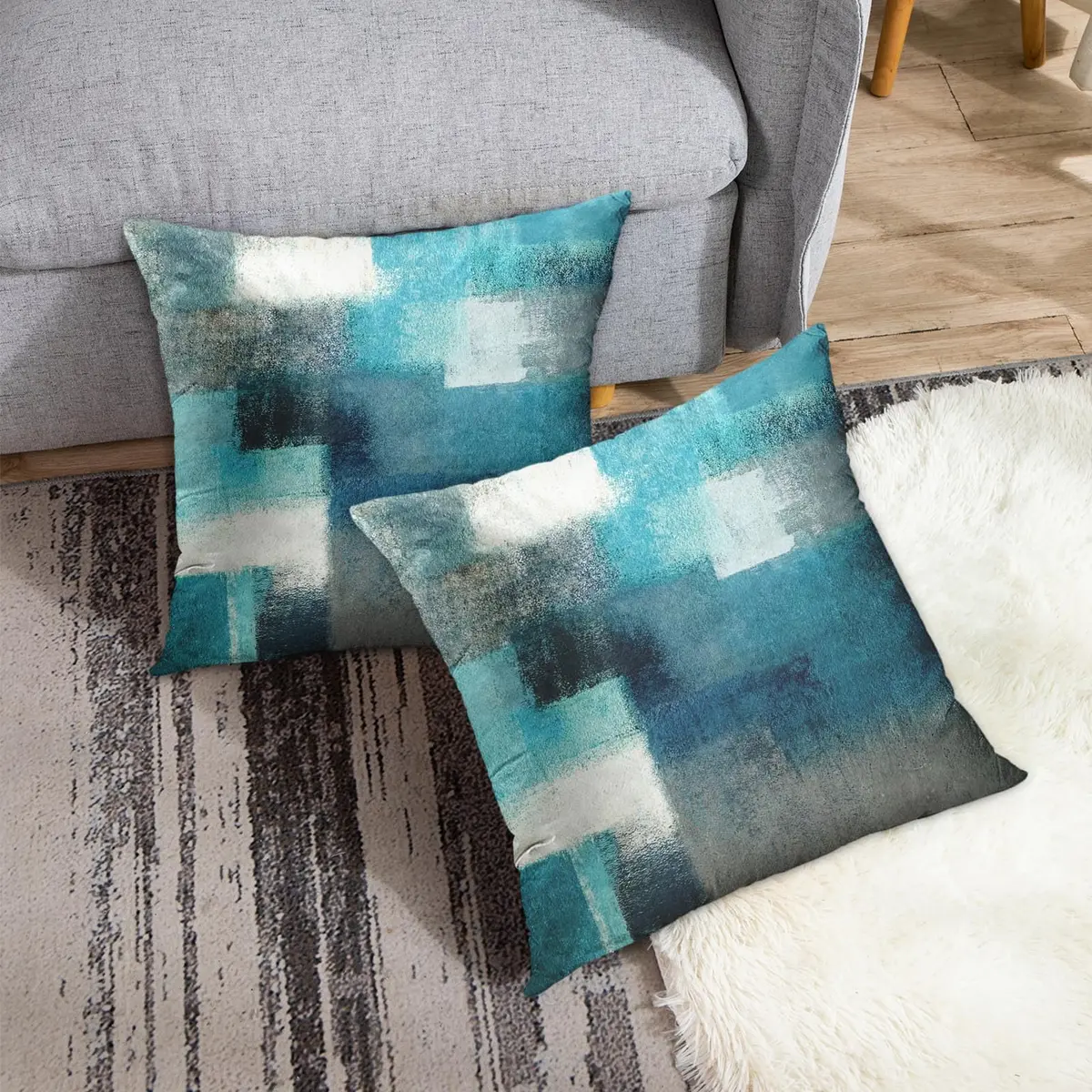Britimes Throw Pillow Covers Set of 2, 18 x 18 Inch | Velvet, Teal Peacock Blue, Zipper Closure - view 3