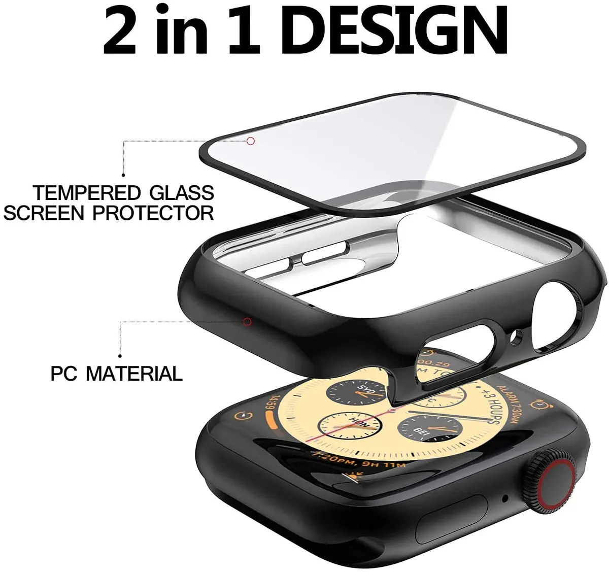 HANKN 2 Pack Hard Case for Apple Watch Series 6 5 4 /SE 2/SE 3 40mm | Tempered Glass Full Coverage - view 2