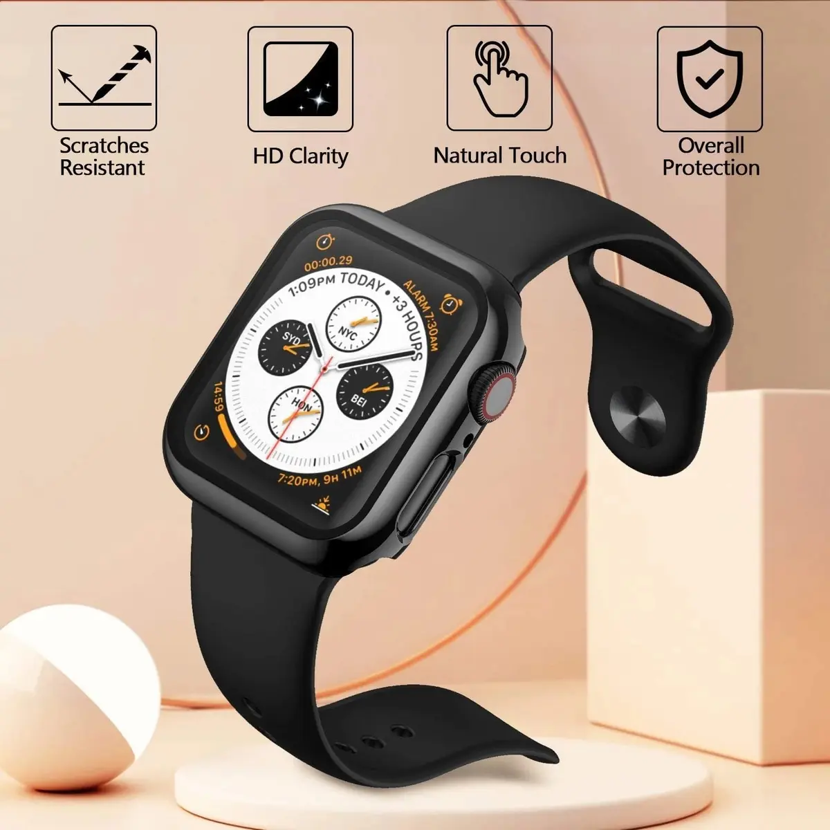 HANKN 2 Pack Hard Case for Apple Watch Series 6 5 4 /SE 2/SE 3 40mm | Tempered Glass Full Coverage - view 4