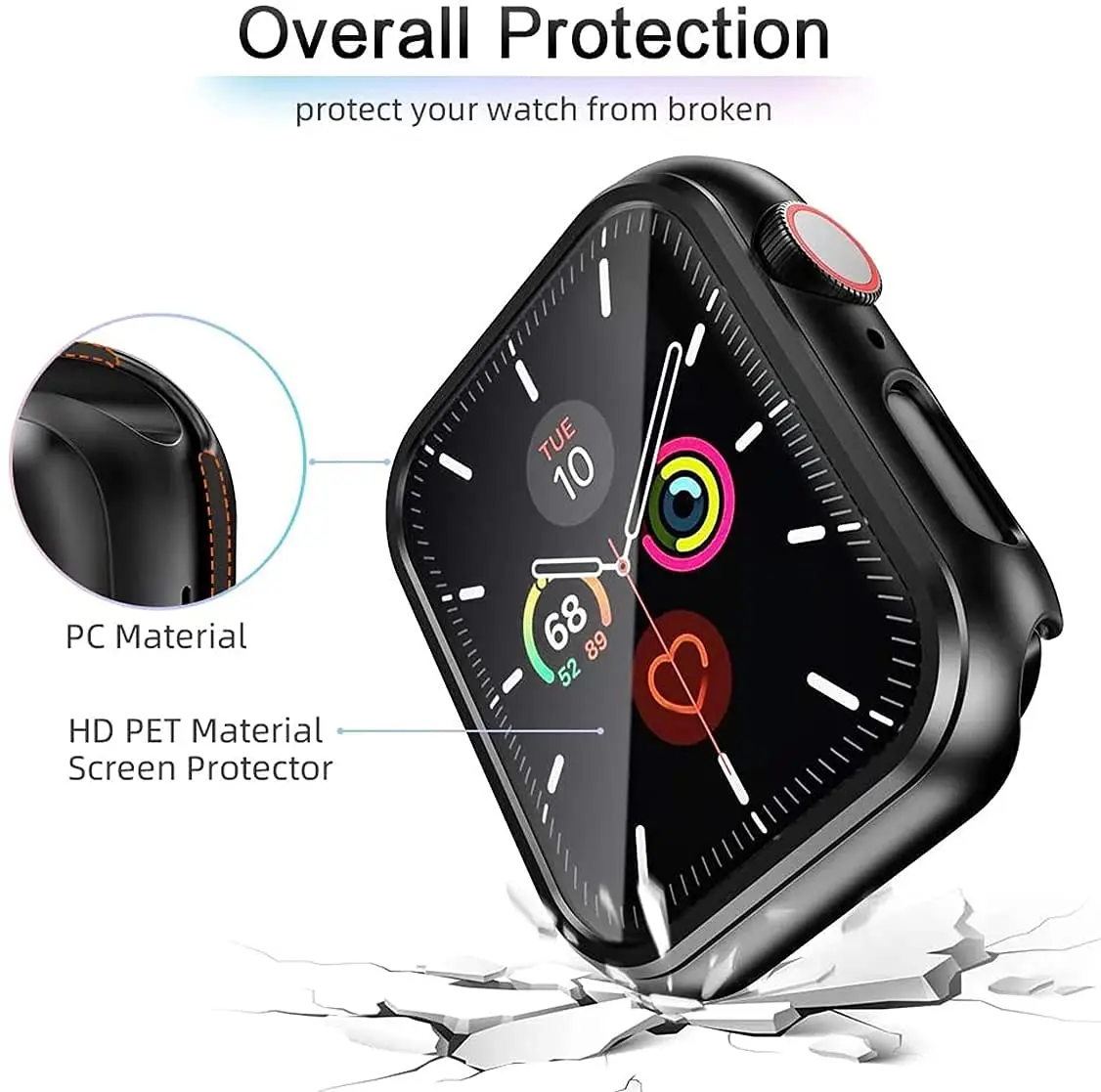 HANKN 2 Pack Hard Privacy Case for Apple Watch Series 6/5/SE 44mm | Tempered Glass Screen Protector - view 4