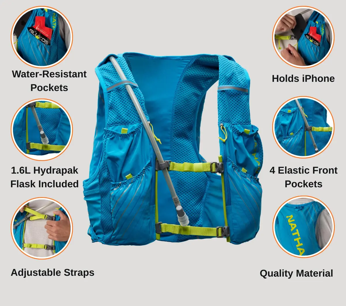 Nathan Pinnacle Race Vest & 12L Hydration Pack with 1.6L Water Bladder, Water-Resistant Pockets, Lightweight & Moisture Wicking | Unisex Running Vest - view 3