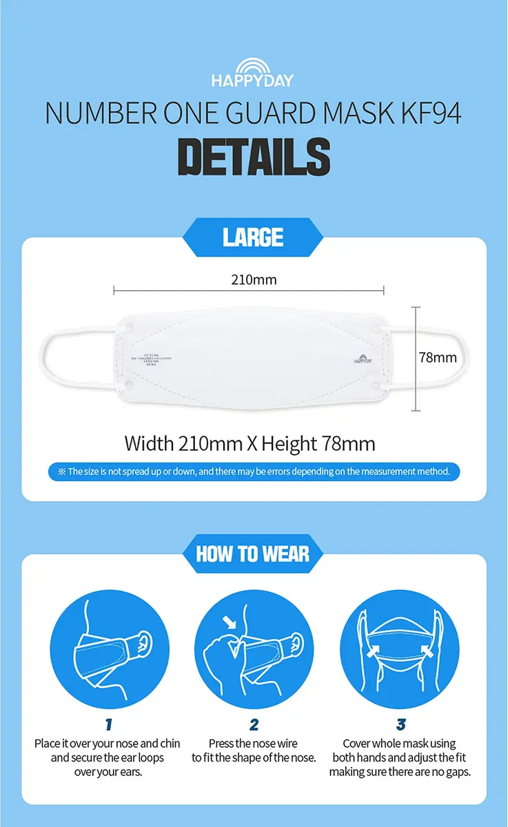 HAPPYDAY KF94 White Face Mask for Adults | 4-Ply Filter, Anti-Fog, Made in Korea - view 7