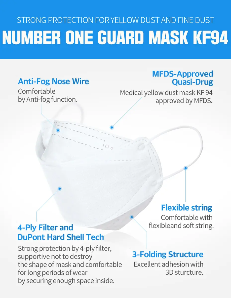 HAPPYDAY KF94 White Face Mask for Adults | 4-Ply Filter, Anti-Fog, Made in Korea - view 4