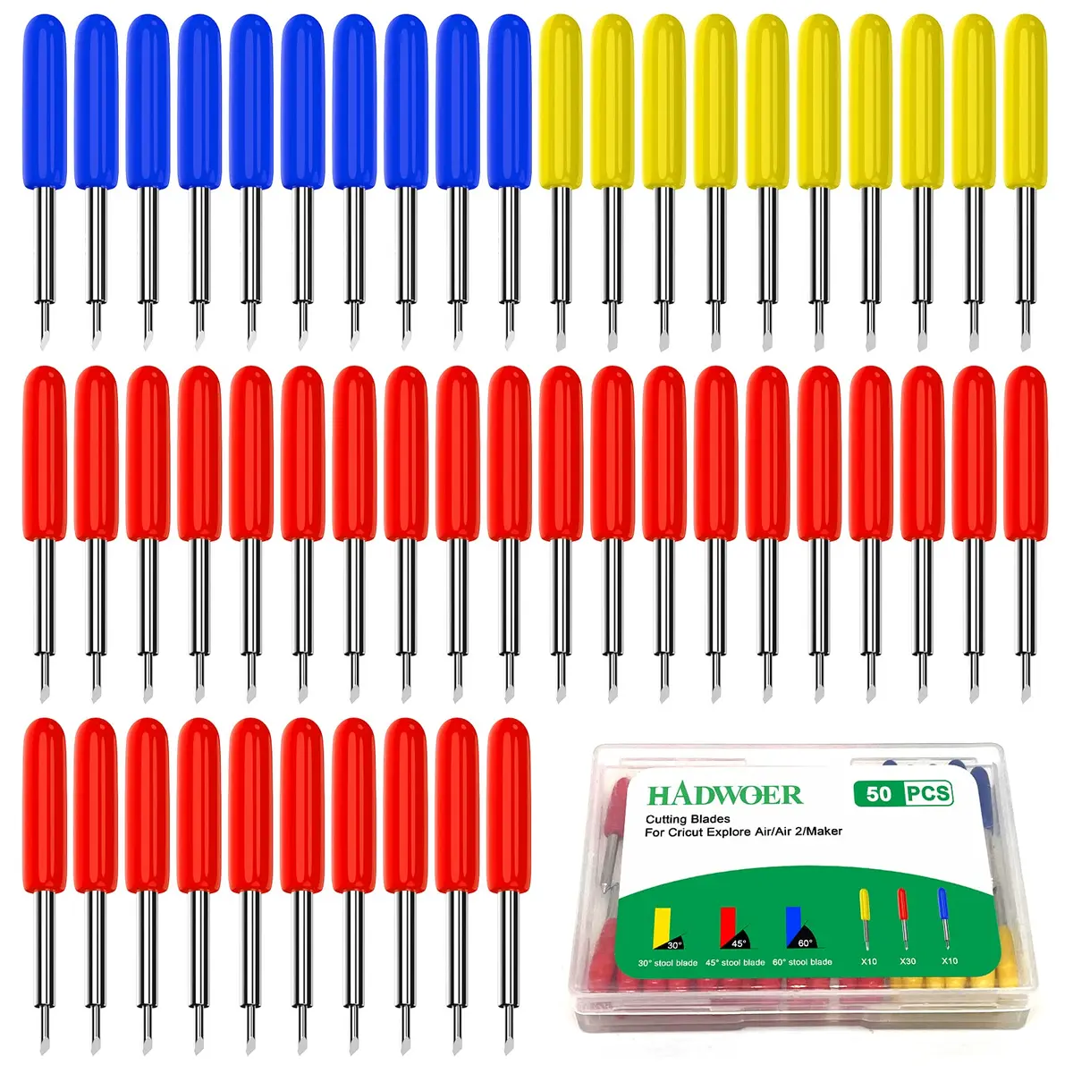 Hadwoer 50PCS Replacement Cutting Blades for Cricut Explore Air/Maker Series 30/45/60 Degree | 50-Piece Pack - main product image