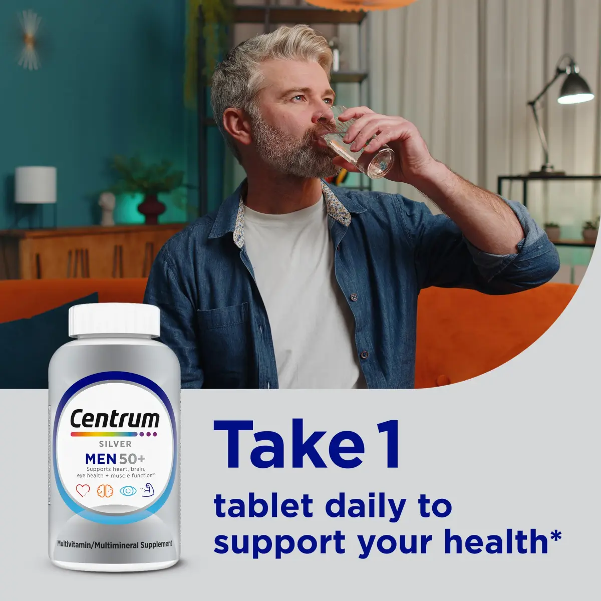 Centrum Silver Men's Multivitamin for Men 50 Plus 100 Tablets | Supports Memory & Cognition with Vitamin D3, B Vitamins & Zinc - view 6