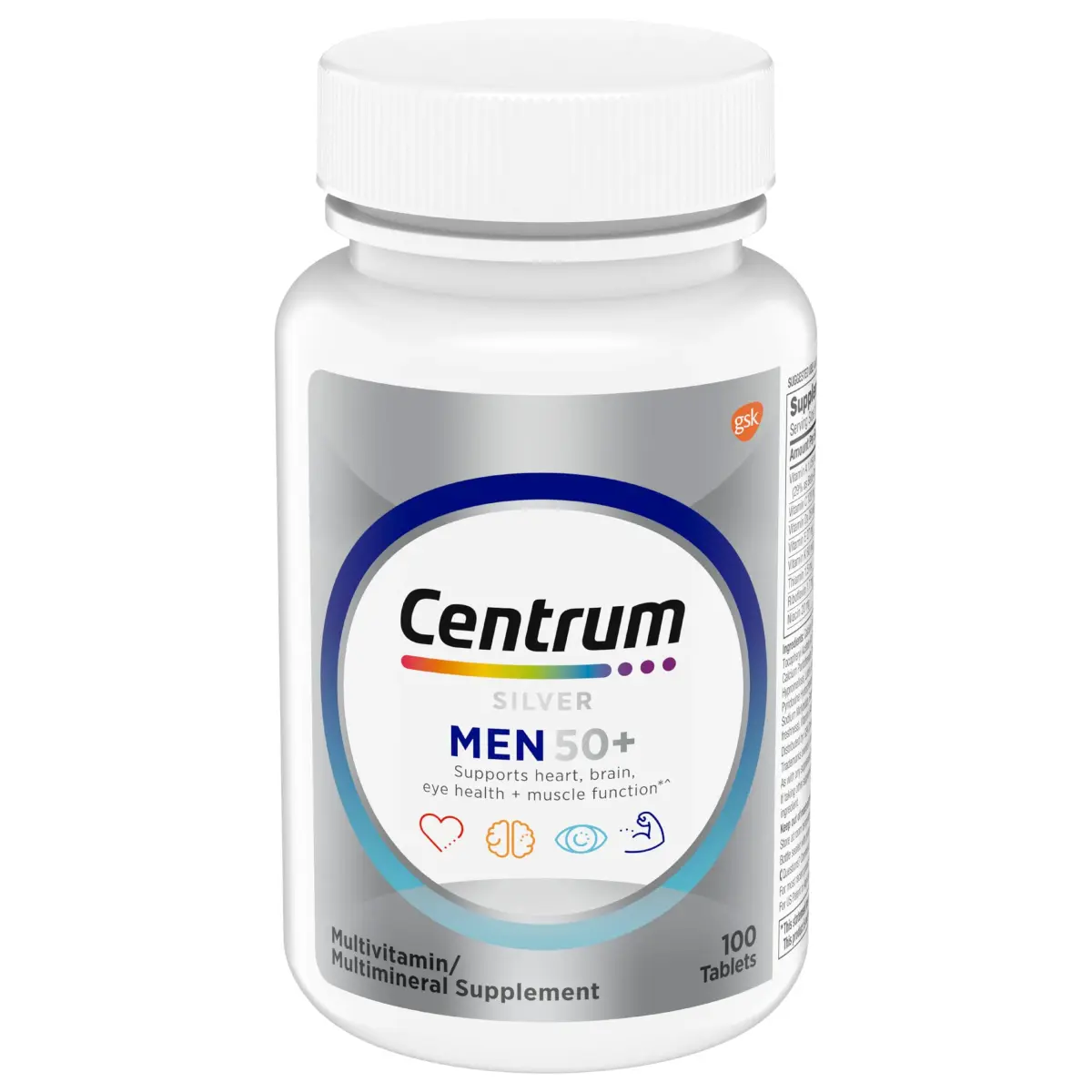 Centrum Silver Men's Multivitamin for Men 50 Plus 100 Tablets | Supports Memory & Cognition with Vitamin D3, B Vitamins & Zinc - view 4