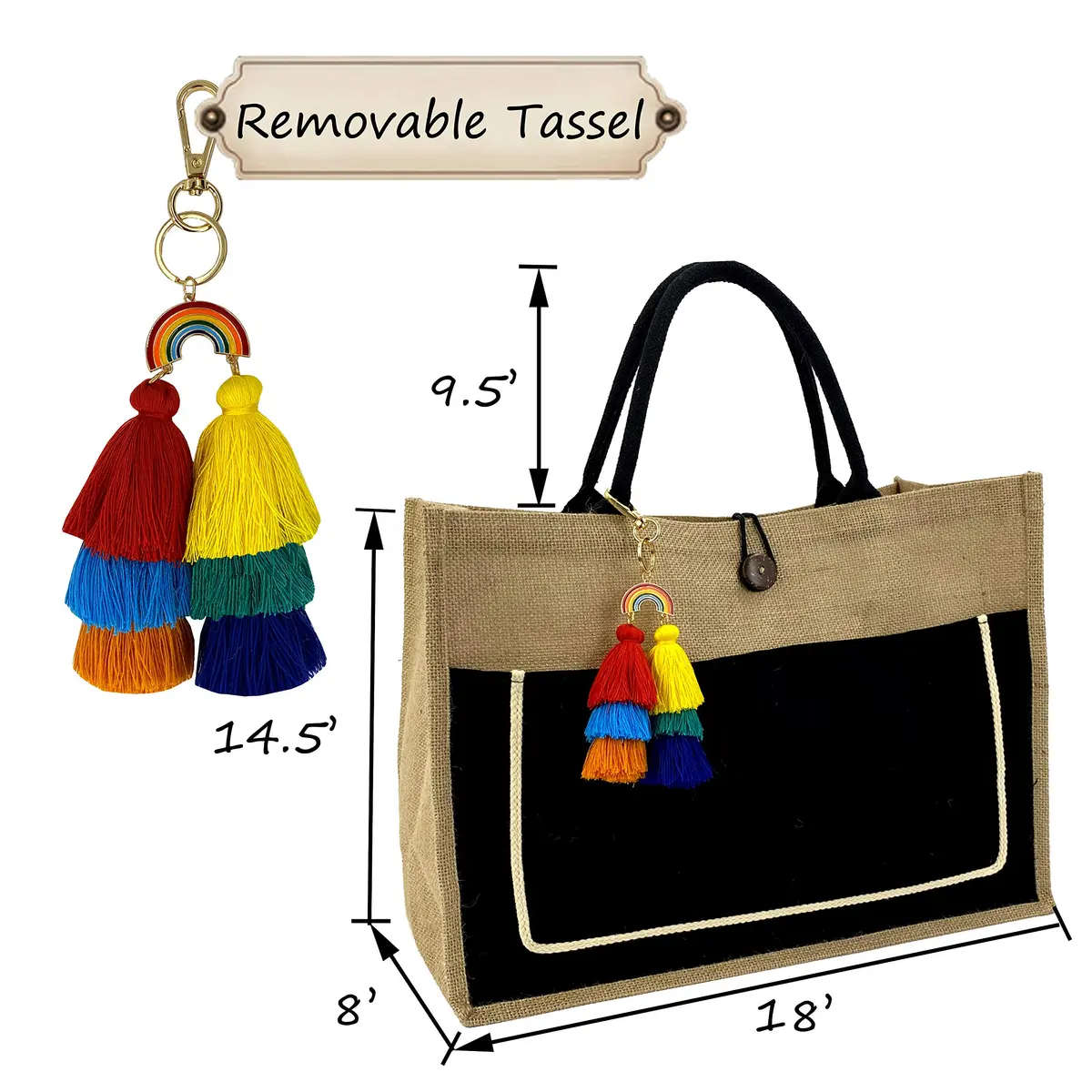Hibala Large Beach Bag Straw Tote 18x15x8 in | Water-Resistant Eco-Friendly Handwoven - view 6