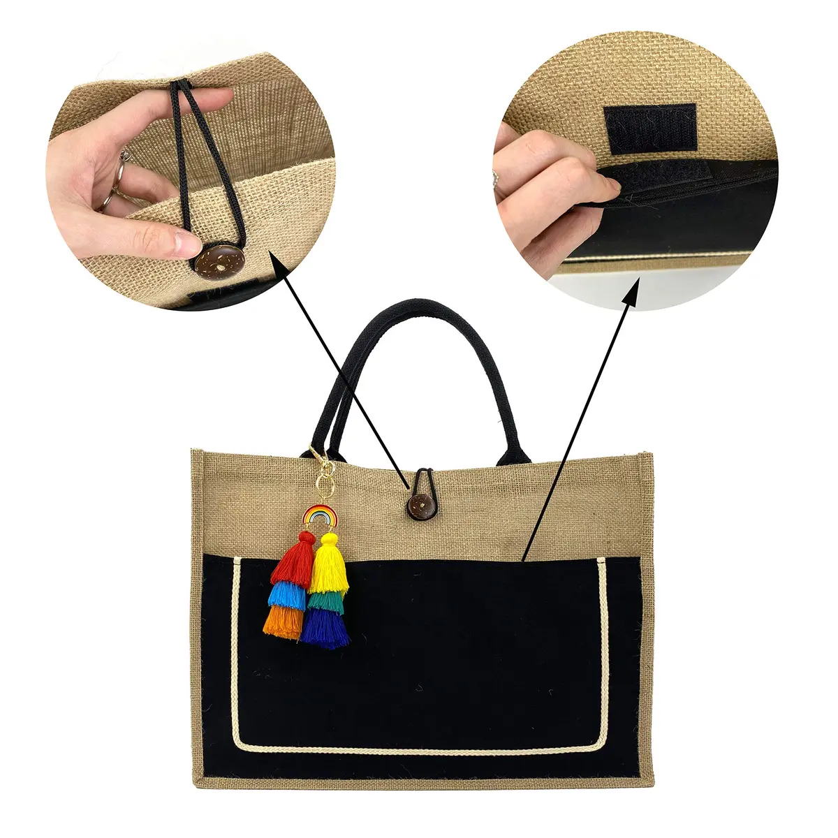 Hibala Large Beach Bag Straw Tote 18x15x8 in | Water-Resistant Eco-Friendly Handwoven - view 7