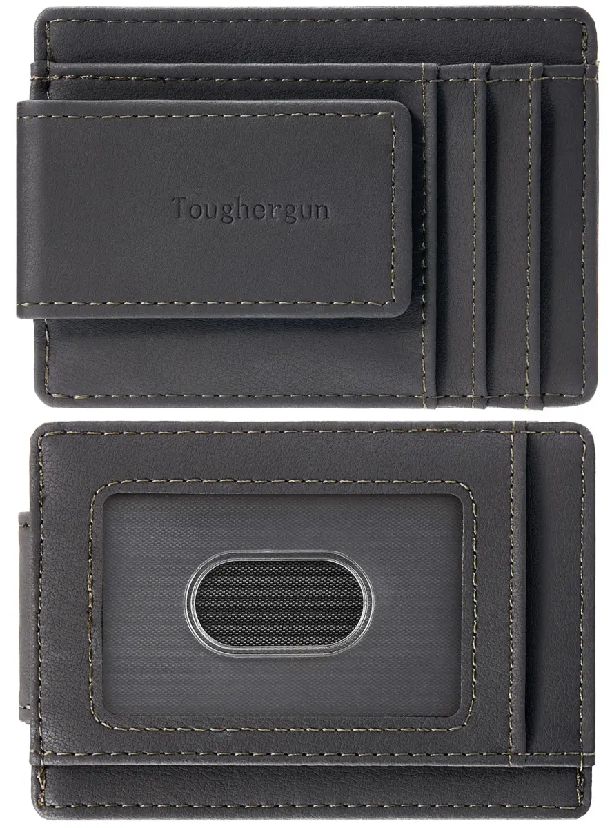 Toughergun Slim Wallet for Men - Steel Grey RFID Blocking Money Clip, Minimalist Front Pocket Credit Card Holder - main product image