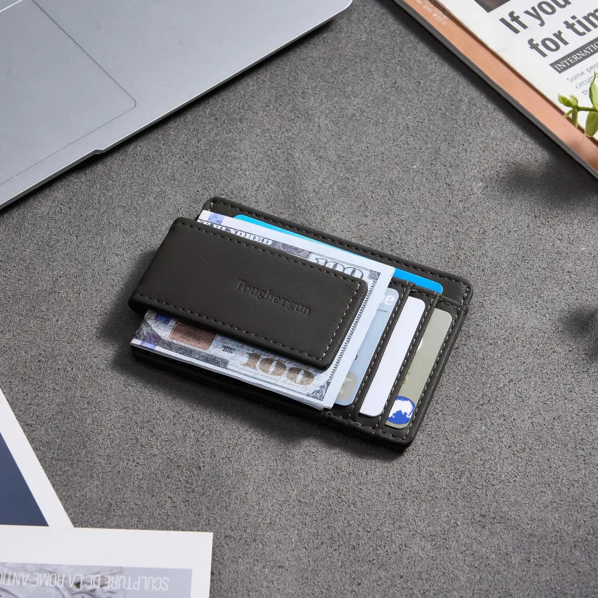 Toughergun Slim Wallet for Men - Steel Grey RFID Blocking Money Clip, Minimalist Front Pocket Credit Card Holder - view 3