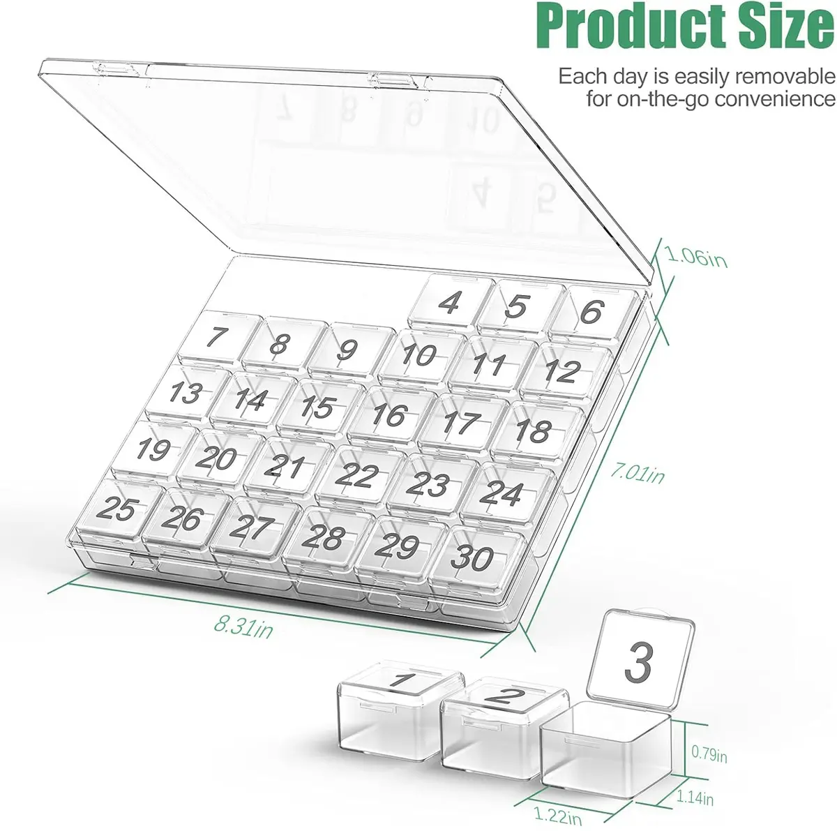 DOHIMGIO Monthly Pill Organizer 30 Day Pill Box with Portable Case | Easy Open Large Compartments - view 6
