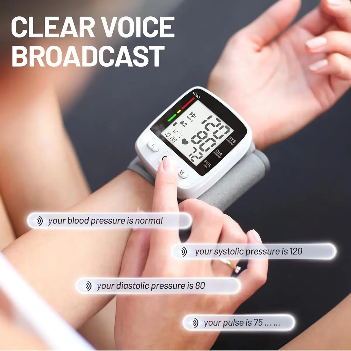 MBUPAI Blood Pressure Monitor Wrist BP Machine | Digital, Rechargeable, 2-User, Voice, Large LCD - view 5