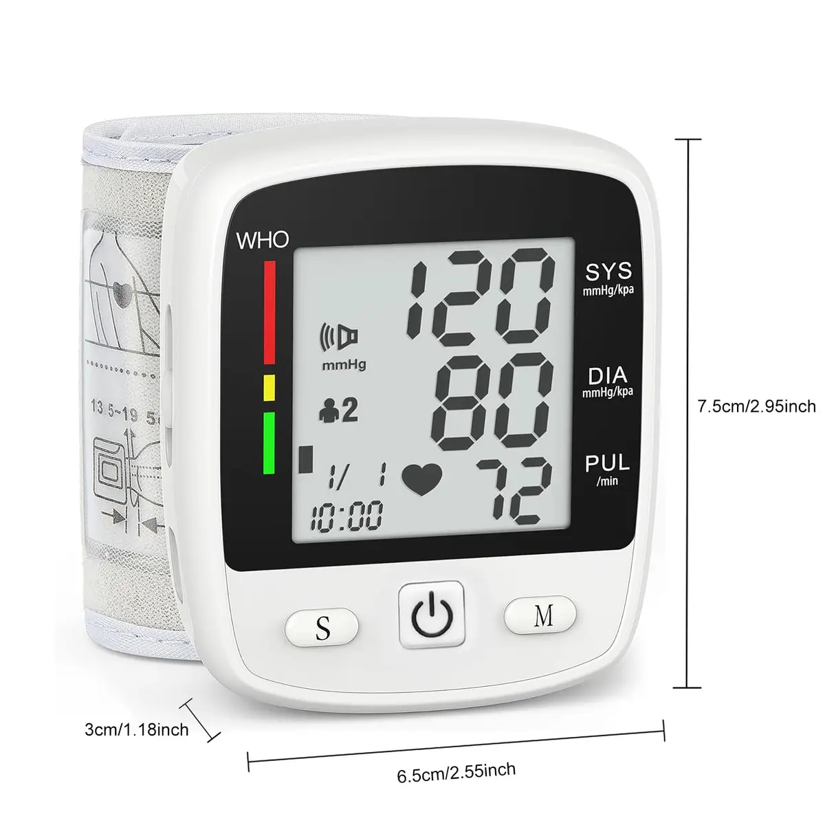 MBUPAI Blood Pressure Monitor Wrist BP Machine | Digital, Rechargeable, 2-User, Voice, Large LCD - view 8
