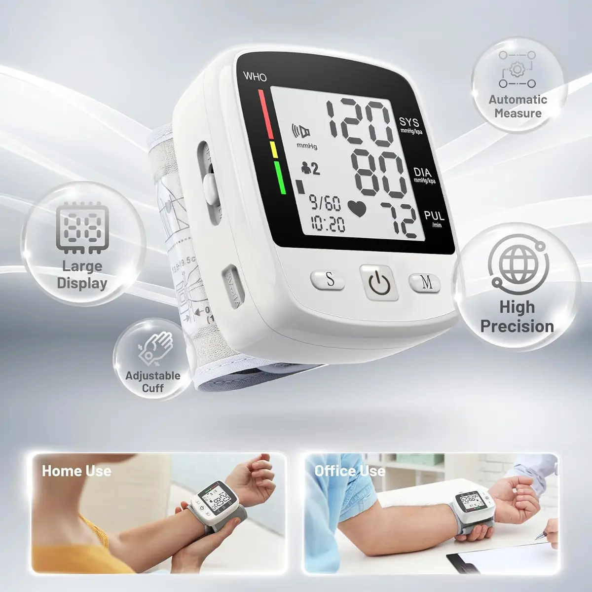 MBUPAI Blood Pressure Monitor Wrist BP Machine | Digital, Rechargeable, 2-User, Voice, Large LCD - view 2