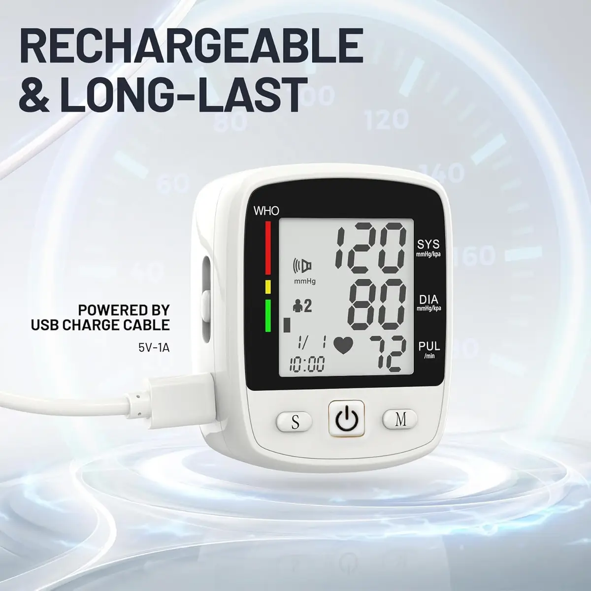 MBUPAI Blood Pressure Monitor Wrist BP Machine | Digital, Rechargeable, 2-User, Voice, Large LCD - view 4