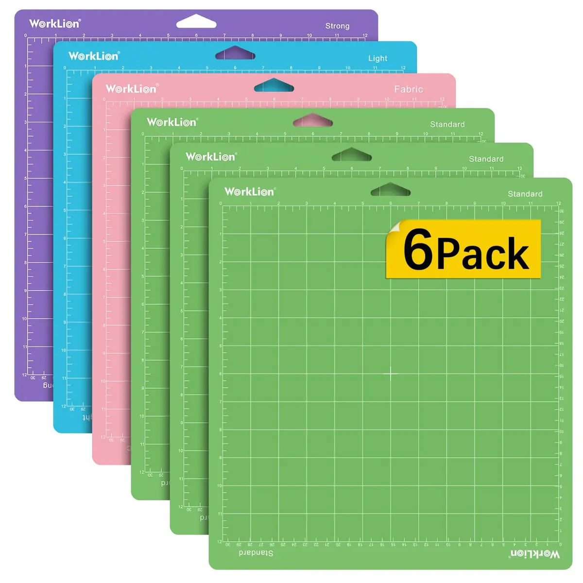 WORKLION Cutting Mat 12x12 | Compatible with Maker/Maker 3/4 & Explore 3/4, Variety Sticky Vinyl (6 Pack) - main product image