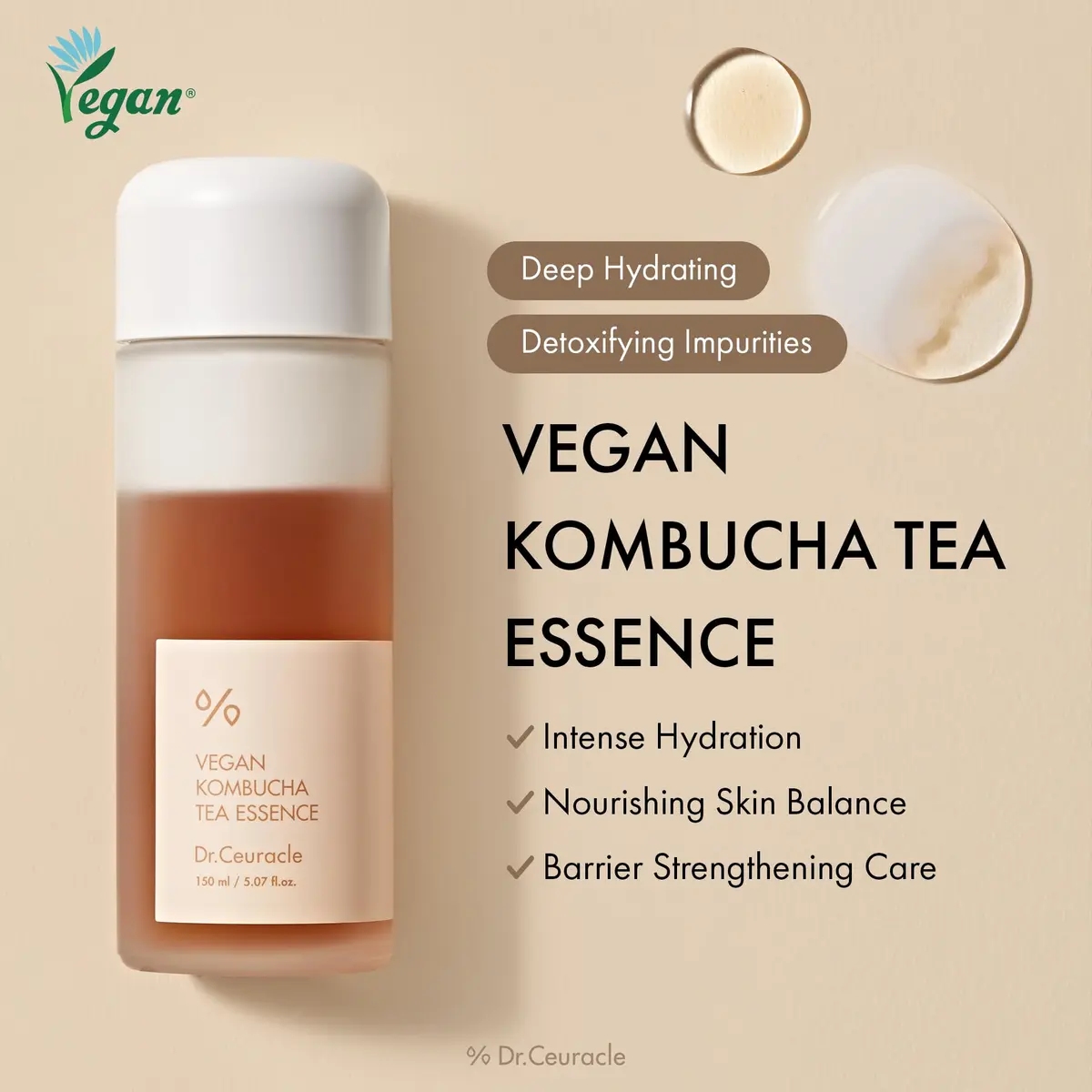 Dr.Ceuracle Vegan Kombucha Tea Essence, Hydrating Milky Toner 5.07 fl. oz. | Vegan Detox & Hydration for Sensitive Skin - view 6