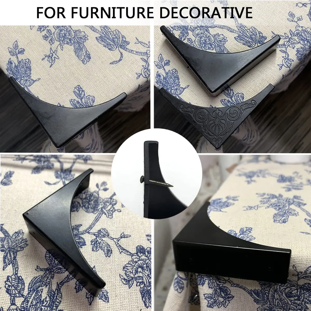 RFORPLY Antique Zinc Alloy Box Corner Protector Edge Safety Guard Cabinet Furniture Corner Bumpers (4-Pack, Black) - view 4