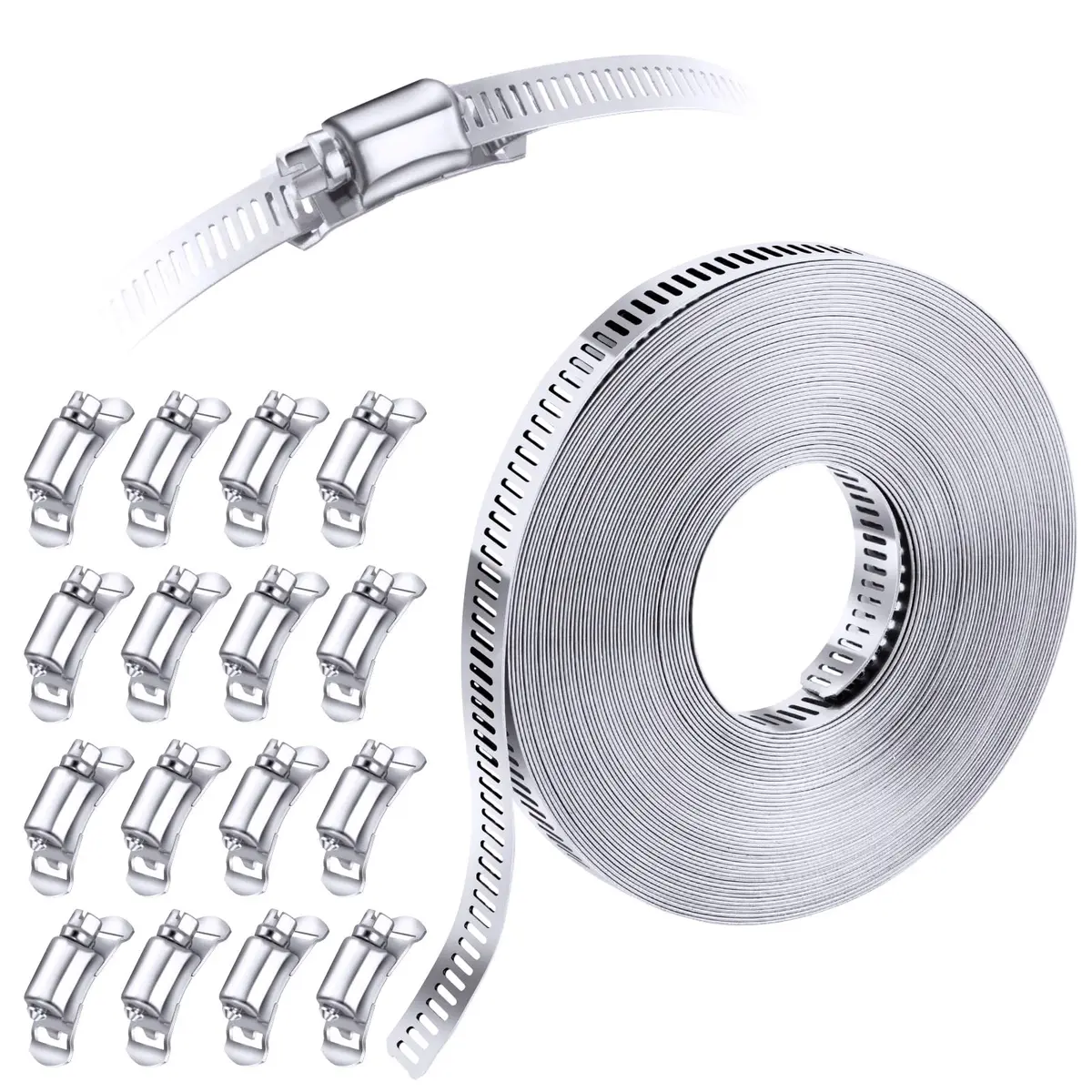 Steelsoft Stainless Steel Worm Gear Hose Clamp Assortment Kit, Cut-To-Fit | 35 ft Strap + 16 Fasteners, Max 134 inch Diameter - view 6