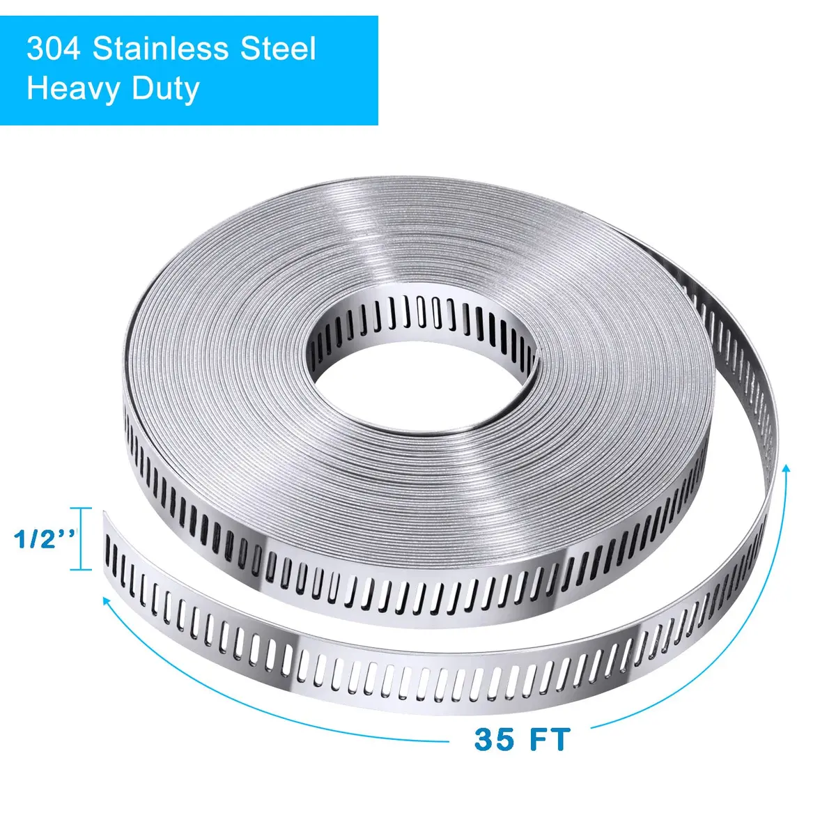 Steelsoft Stainless Steel Worm Gear Hose Clamp Assortment Kit, Cut-To-Fit | 35 ft Strap + 16 Fasteners, Max 134 inch Diameter - view 4