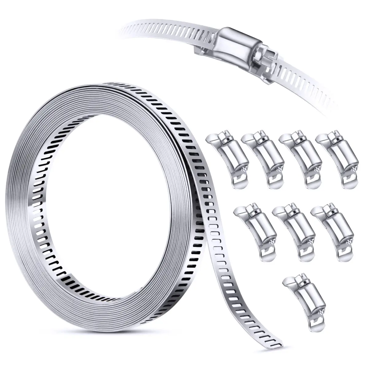 Steelsoft Stainless Steel Worm Gear Hose Clamp Assortment Kit, Cut-To-Fit | DIY Large & Odd Sizes - main product image