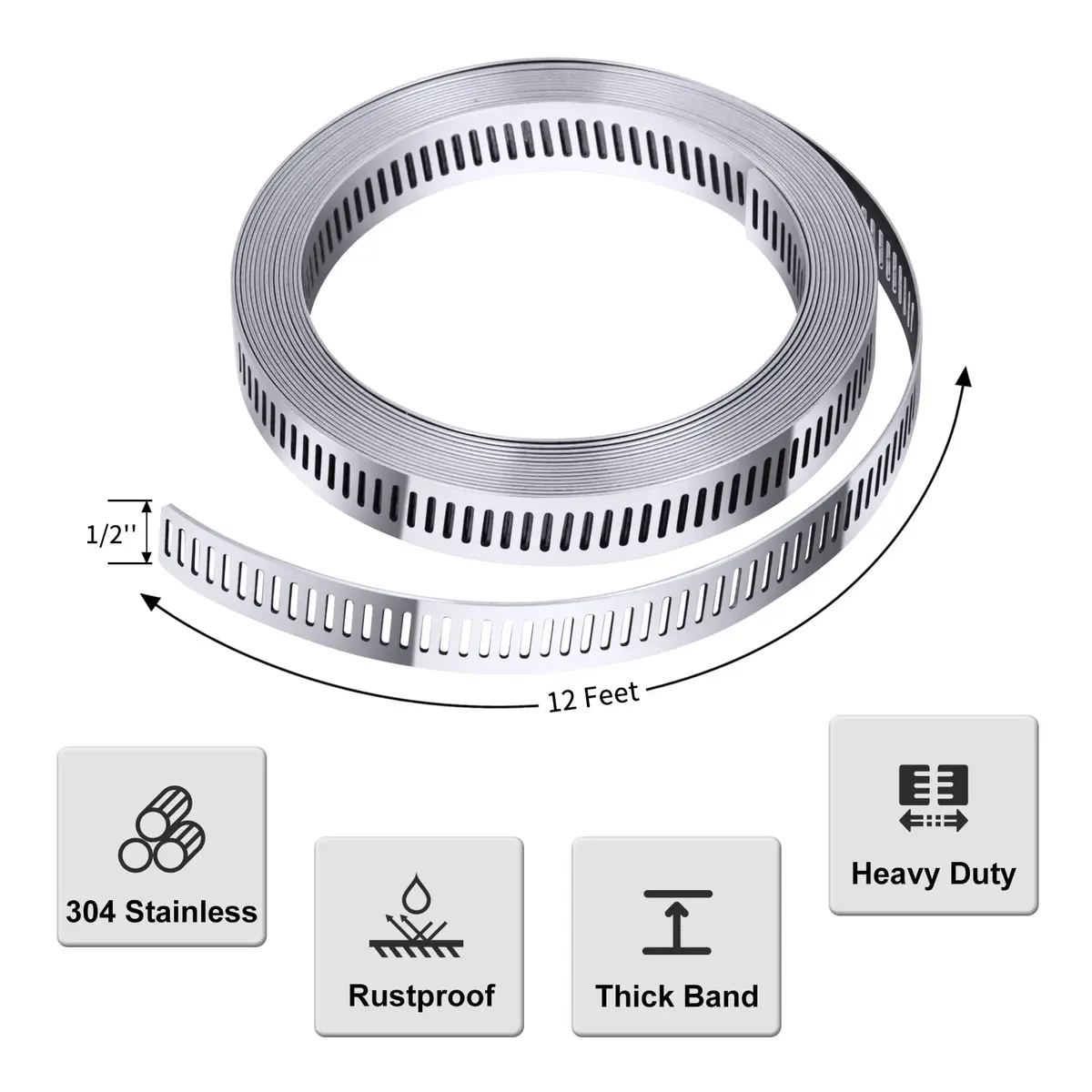 Steelsoft Stainless Steel Worm Gear Hose Clamp Assortment Kit, Cut-To-Fit | DIY Large & Odd Sizes - view 4