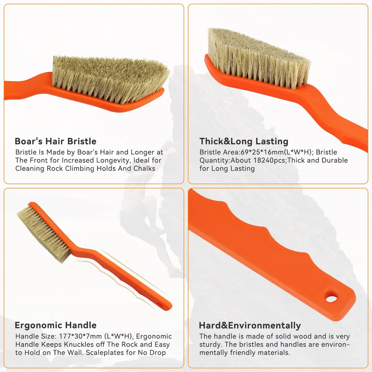 TWO STONES Boar Hair Rock Climbing Brush 175mm Handle | Durable Boulder Cleaning Tool for Indoor & Outdoor Climbing - view 4