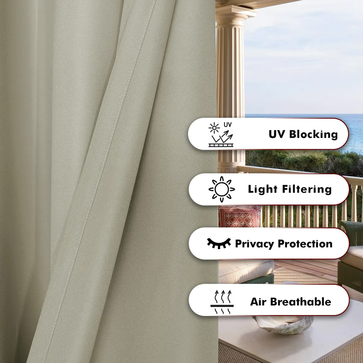 BONZER Outdoor Curtains for Patio Waterproof Thick Privacy | Water-Resistant & Privacy-Enhancing - view 4