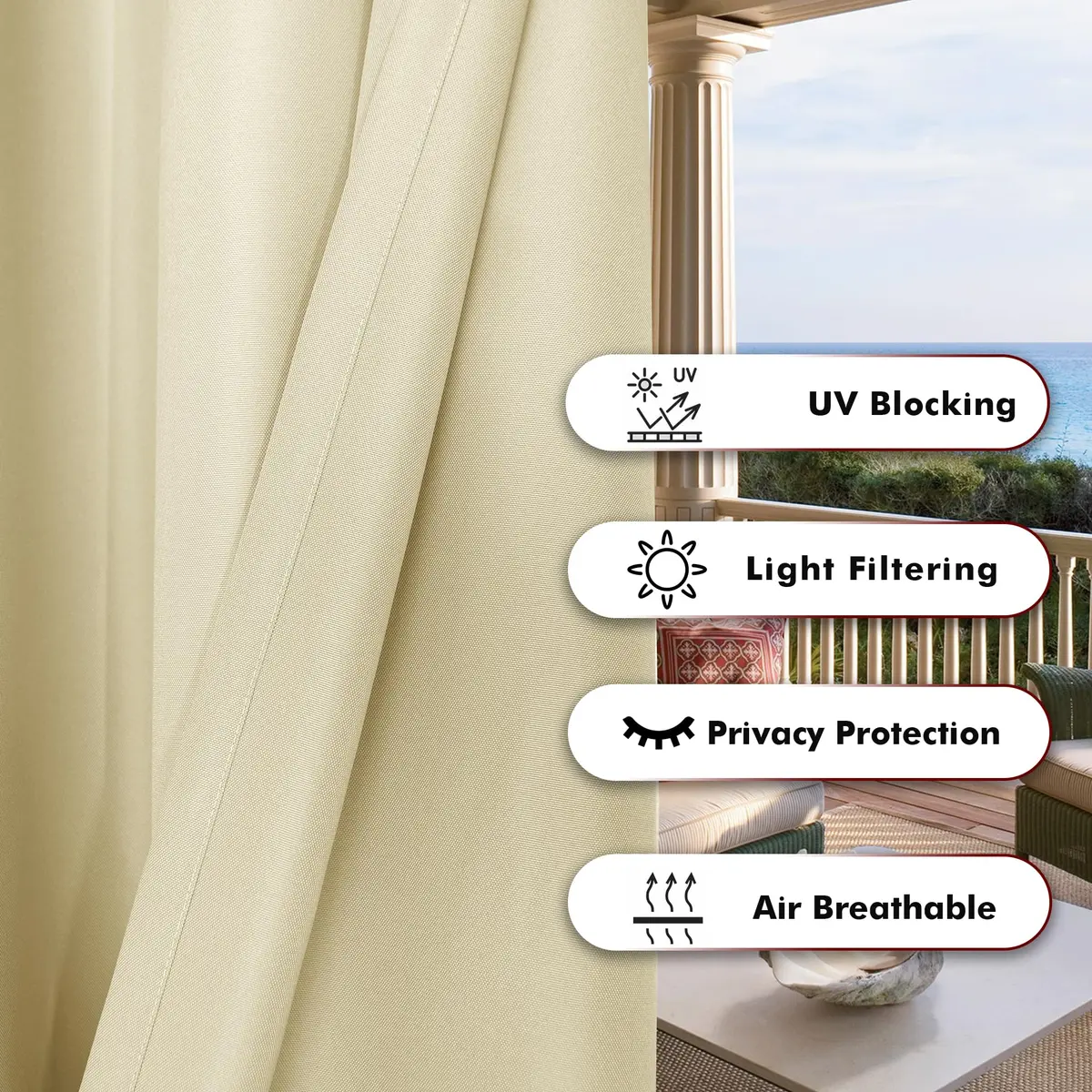 BONZER Waterproof Outdoor Curtains for Patio 54"W x 84"L | Waterproof, Privacy & Sun Block - view 4
