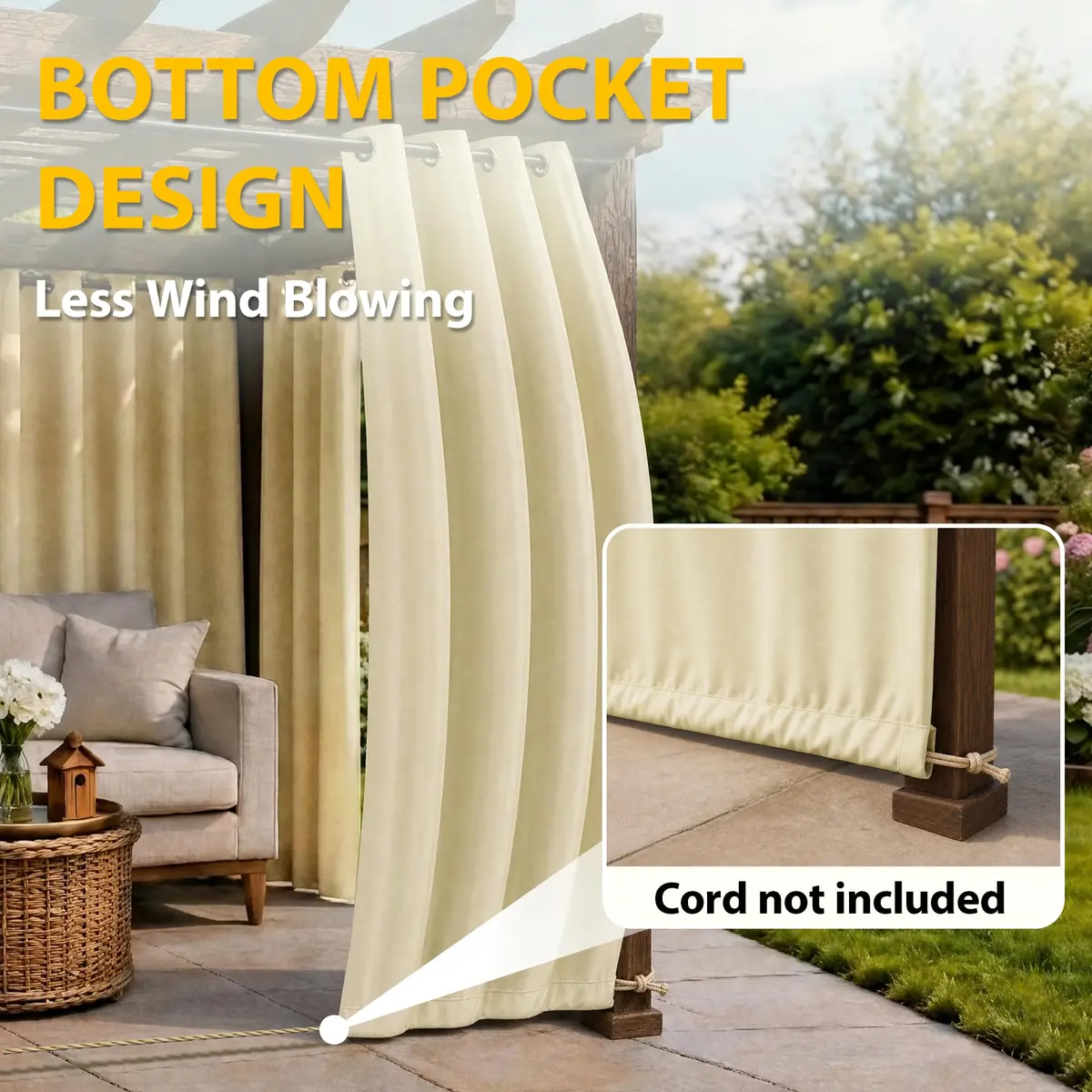 BONZER Waterproof Outdoor Curtains for Patio 54"W x 84"L | Waterproof, Privacy & Sun Block - view 5