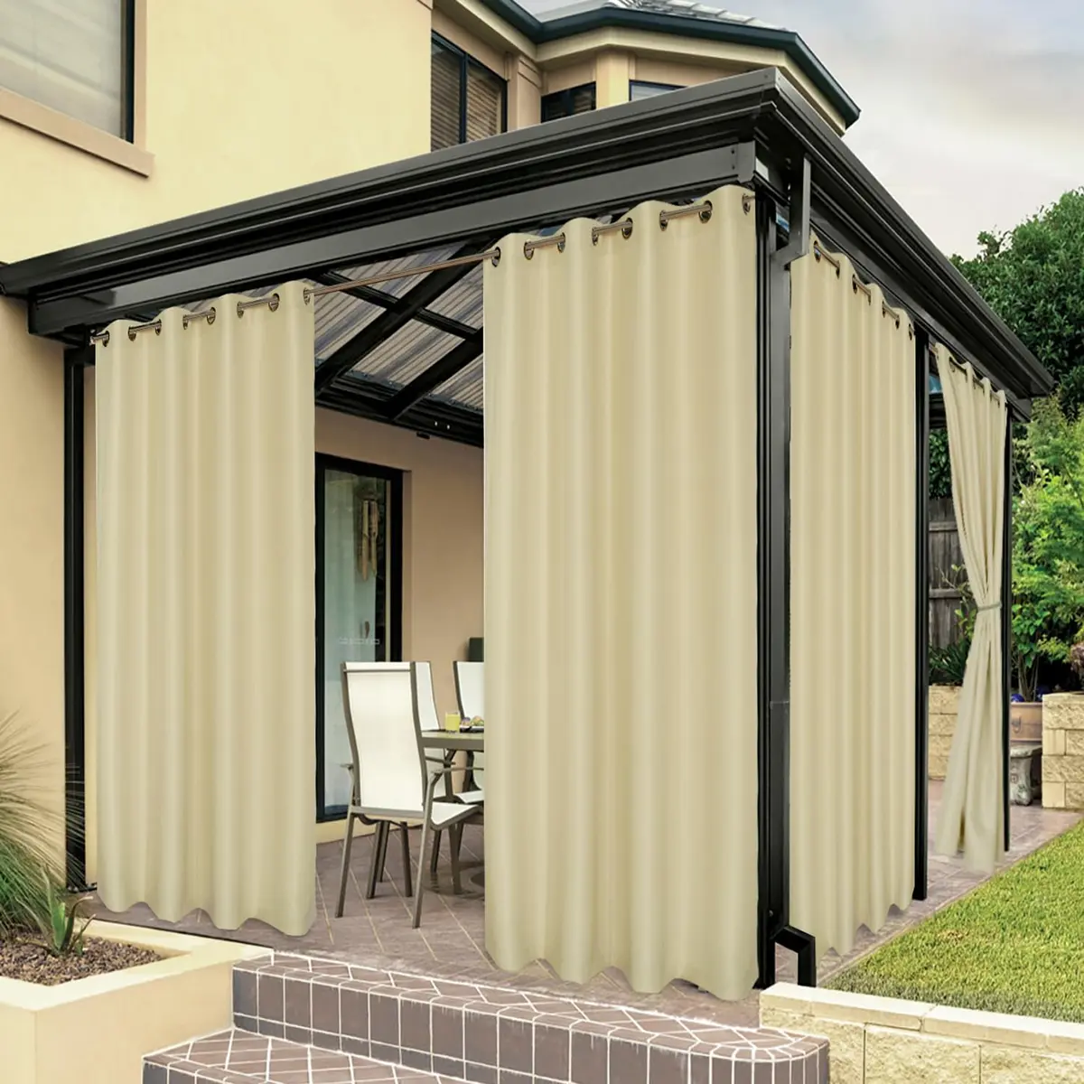 BONZER Waterproof Outdoor Curtains for Patio 54"W x 84"L | Waterproof, Privacy & Sun Block - main product image