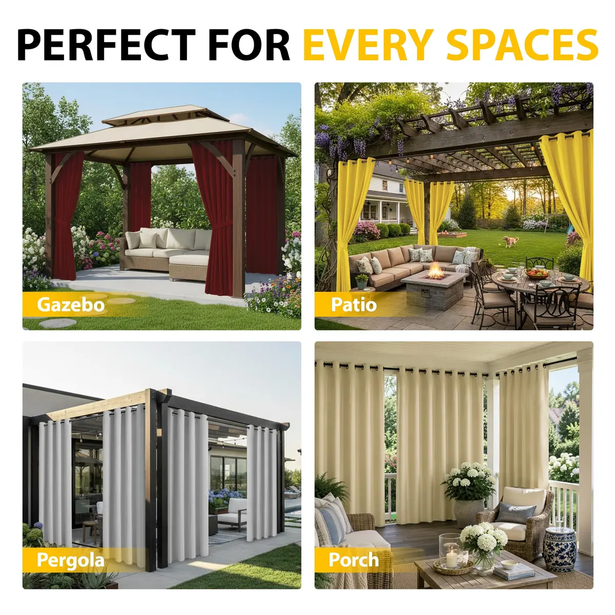 BONZER Waterproof Outdoor Curtains for Patio 54"W x 84"L | Waterproof, Privacy & Sun Block - view 8