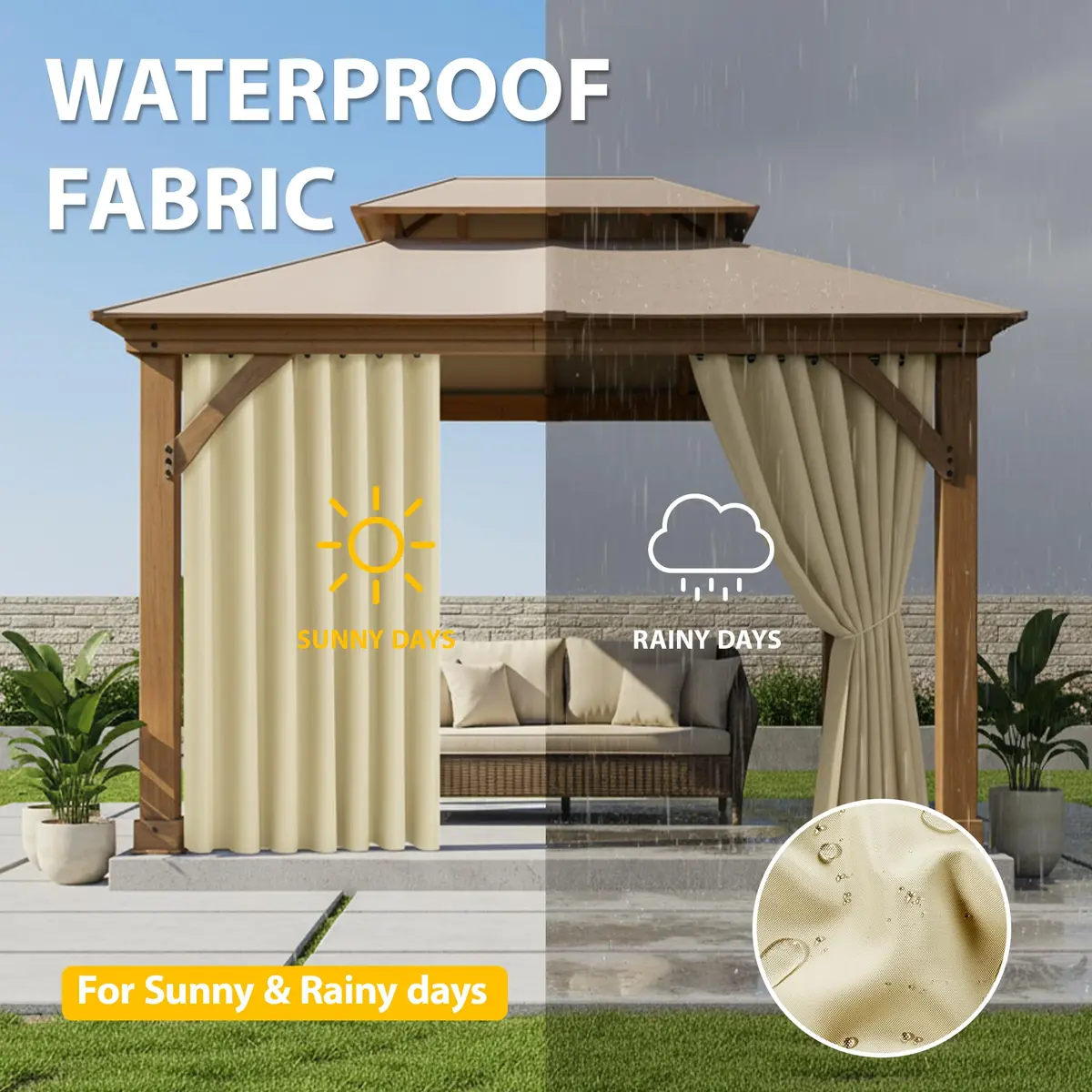 BONZER Waterproof Outdoor Curtains for Patio 54"W x 84"L | Waterproof, Privacy & Sun Block - view 2